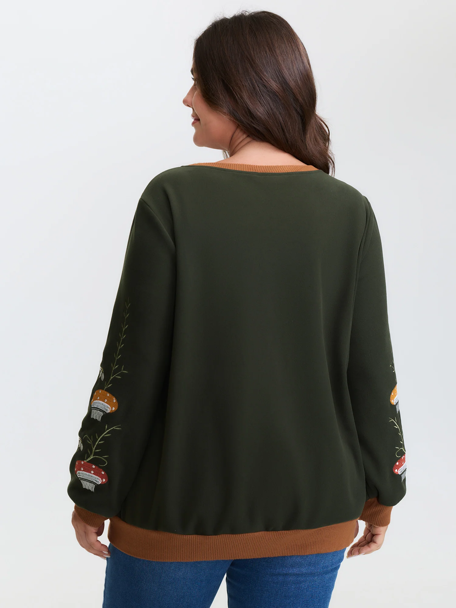 Plush Mushroom Embroidered Sleeve Sweatshirt - Image 4
