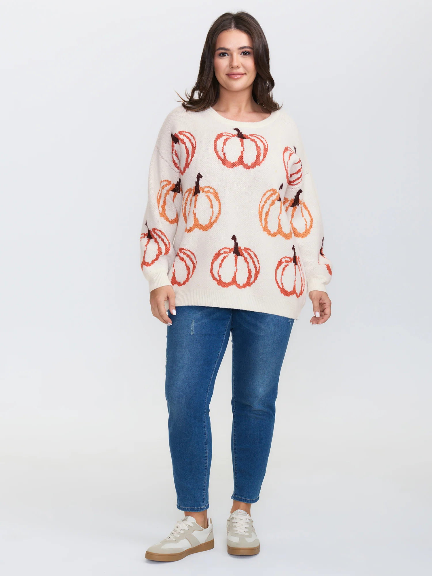 Pumpkin Patch Print Drop Shoulder Pullover - Image 3