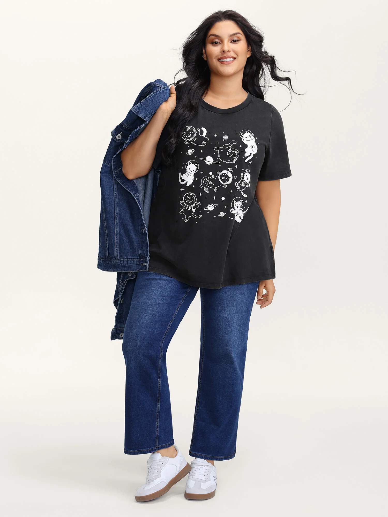 Pure Cotton Astronomer Cat Print T-Shirt - Image 3