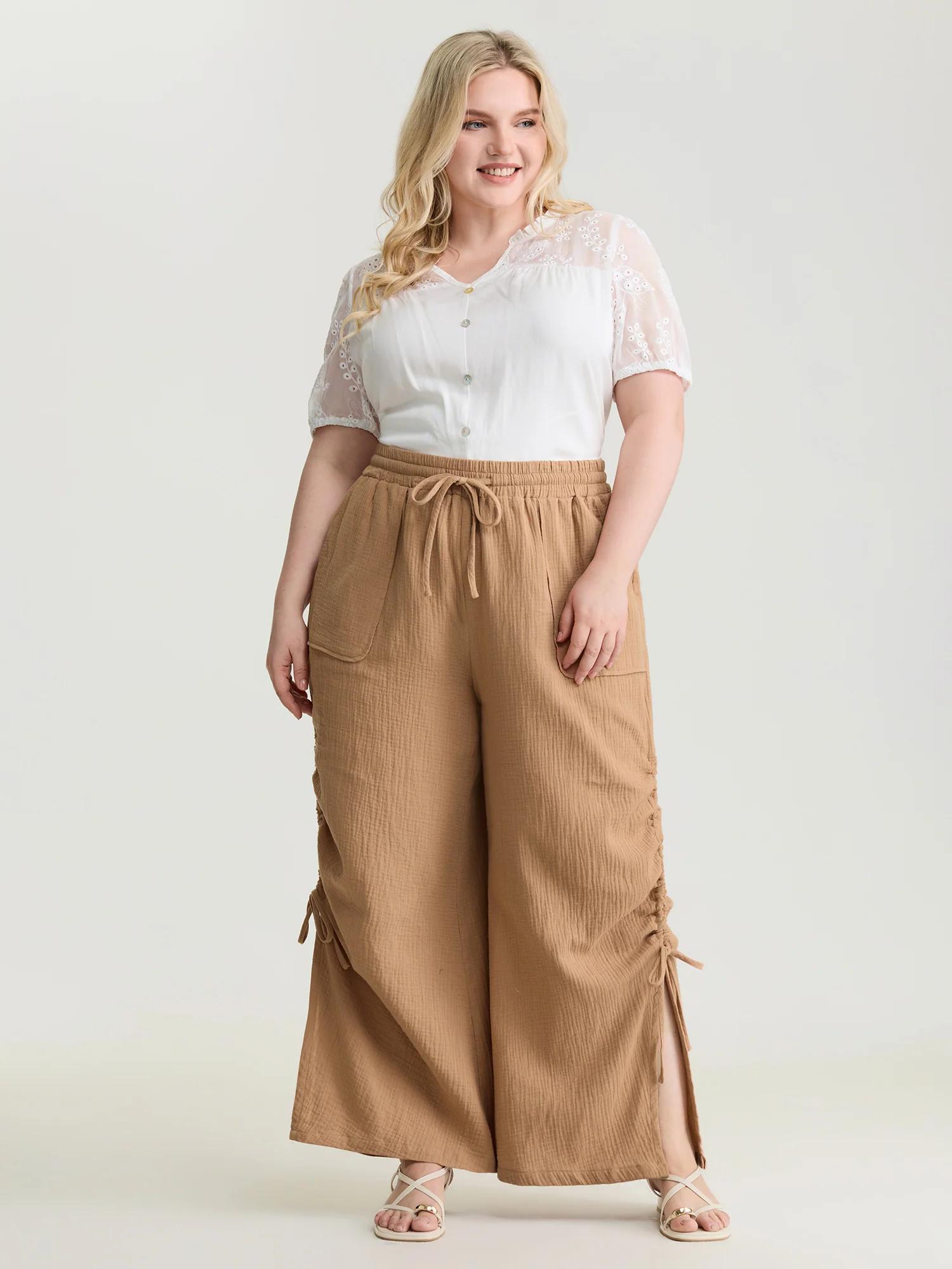 Pure Cotton Drawstring Split Side Pants