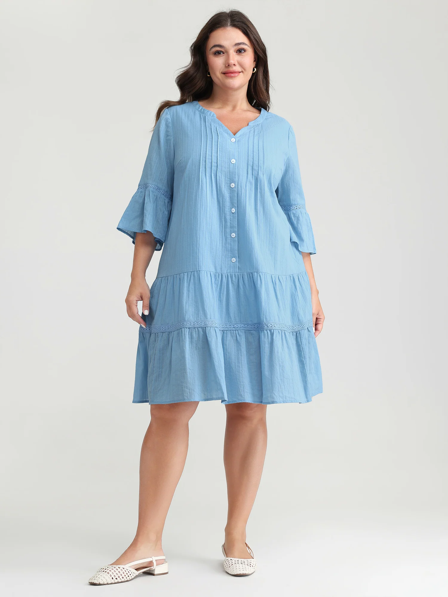 Pure Cotton Lace Trim Tiered Midi Dress - Image 3