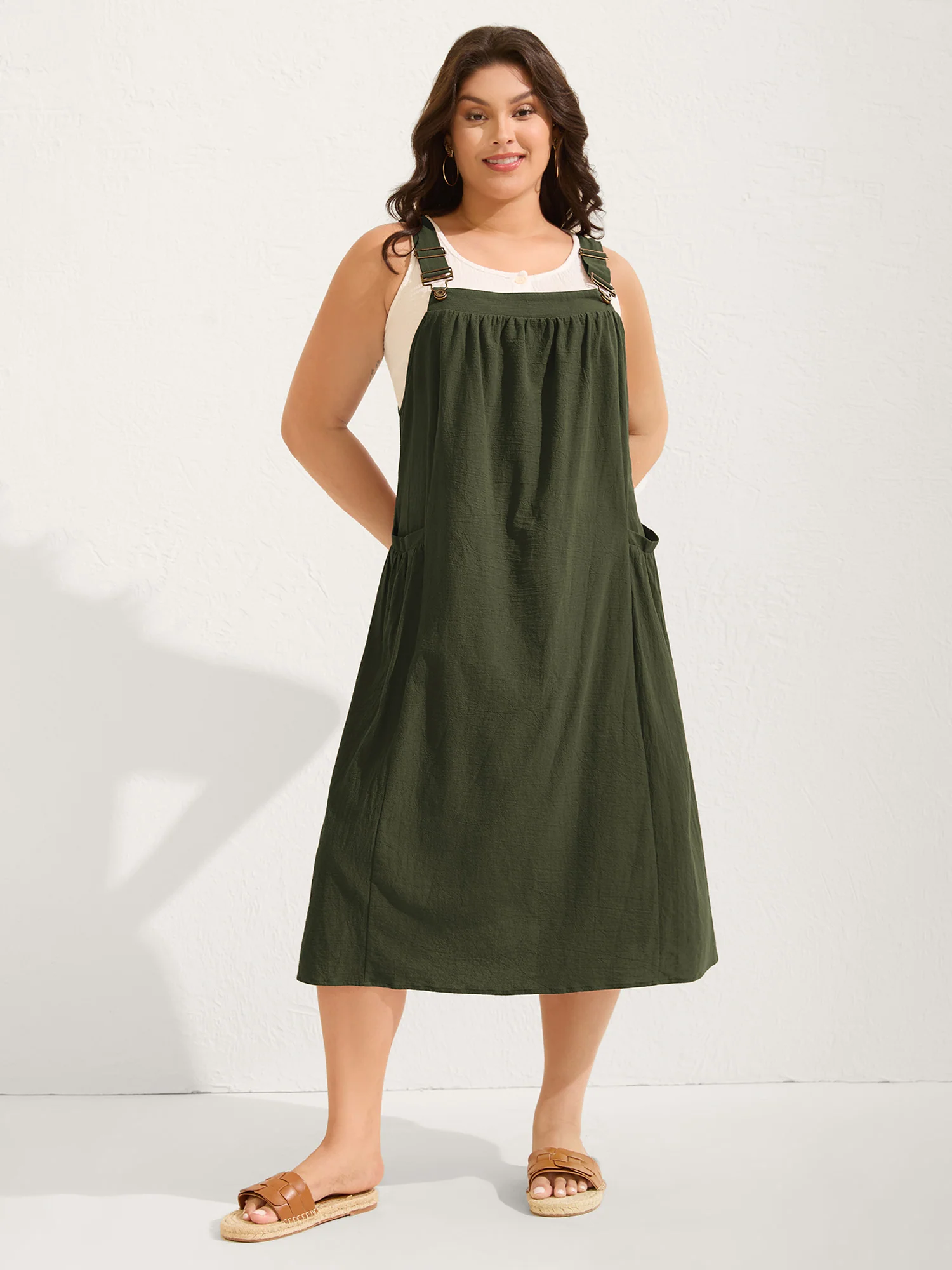 Pure Cotton Pleated Pockets Midi Dress - Image 11