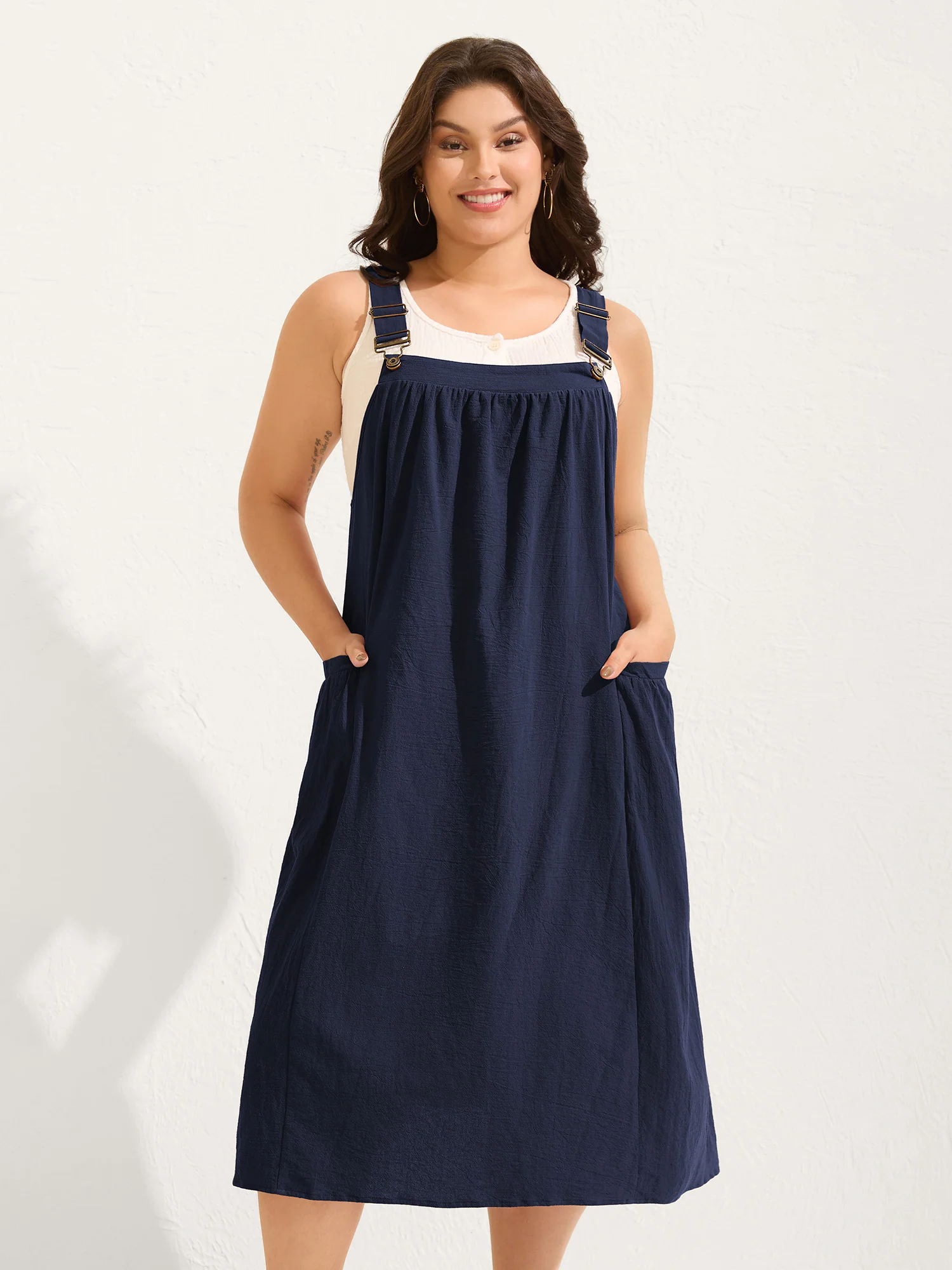 Pure Cotton Pleated Pockets Midi Dress - Image 13