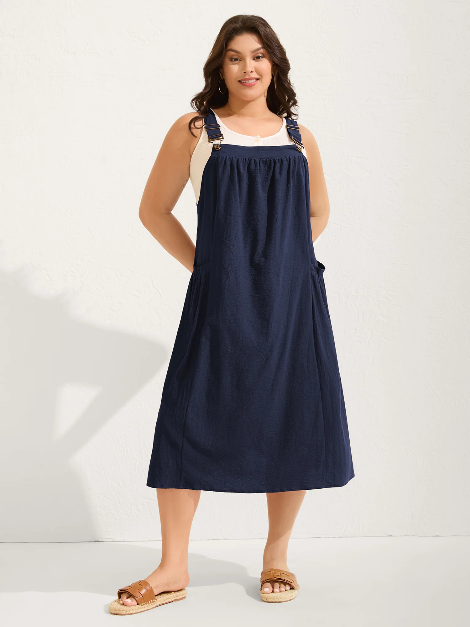 Pure Cotton Pleated Pockets Midi Dress - Image 15