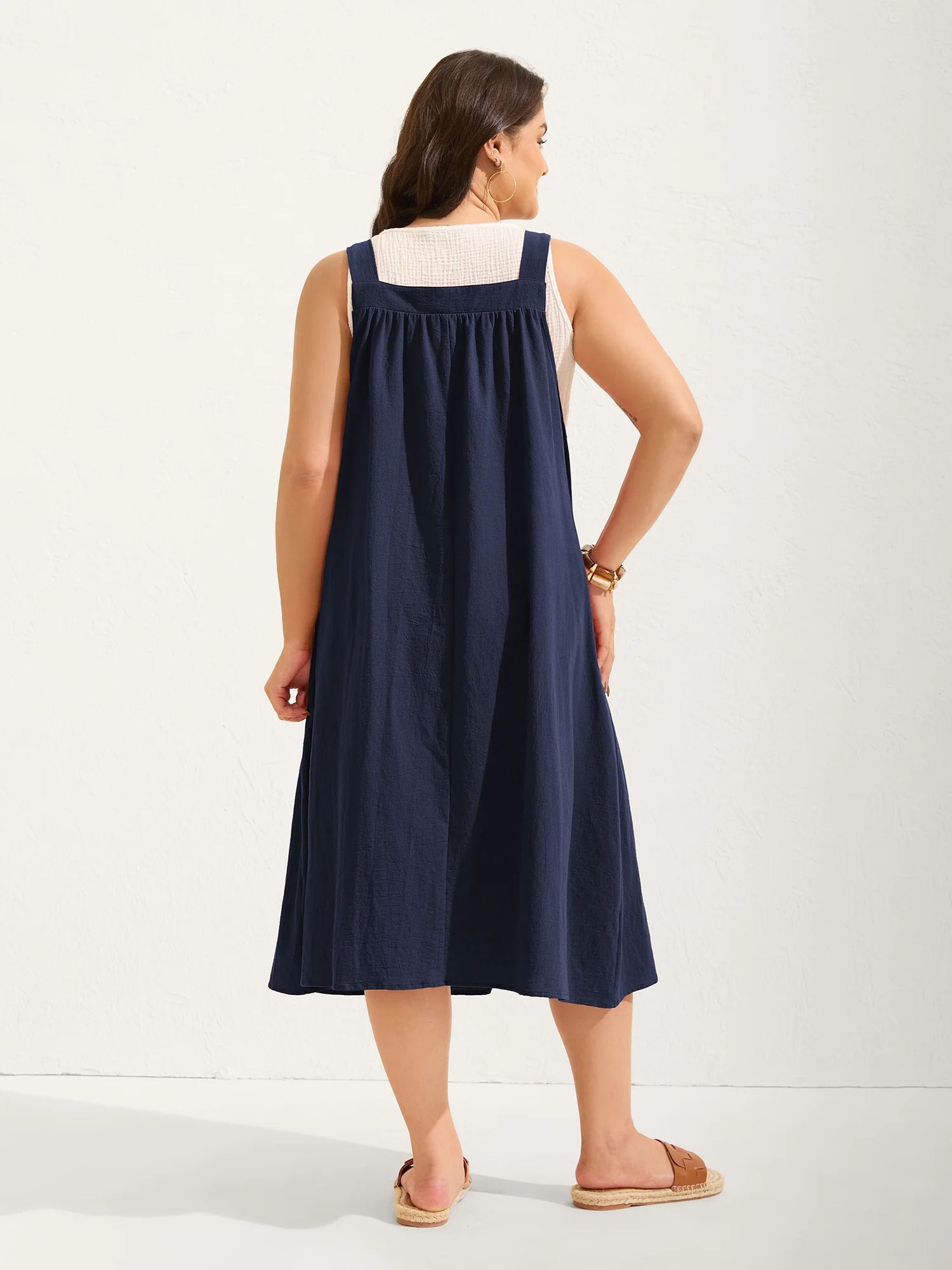 Pure Cotton Pleated Pockets Midi Dress - Image 16