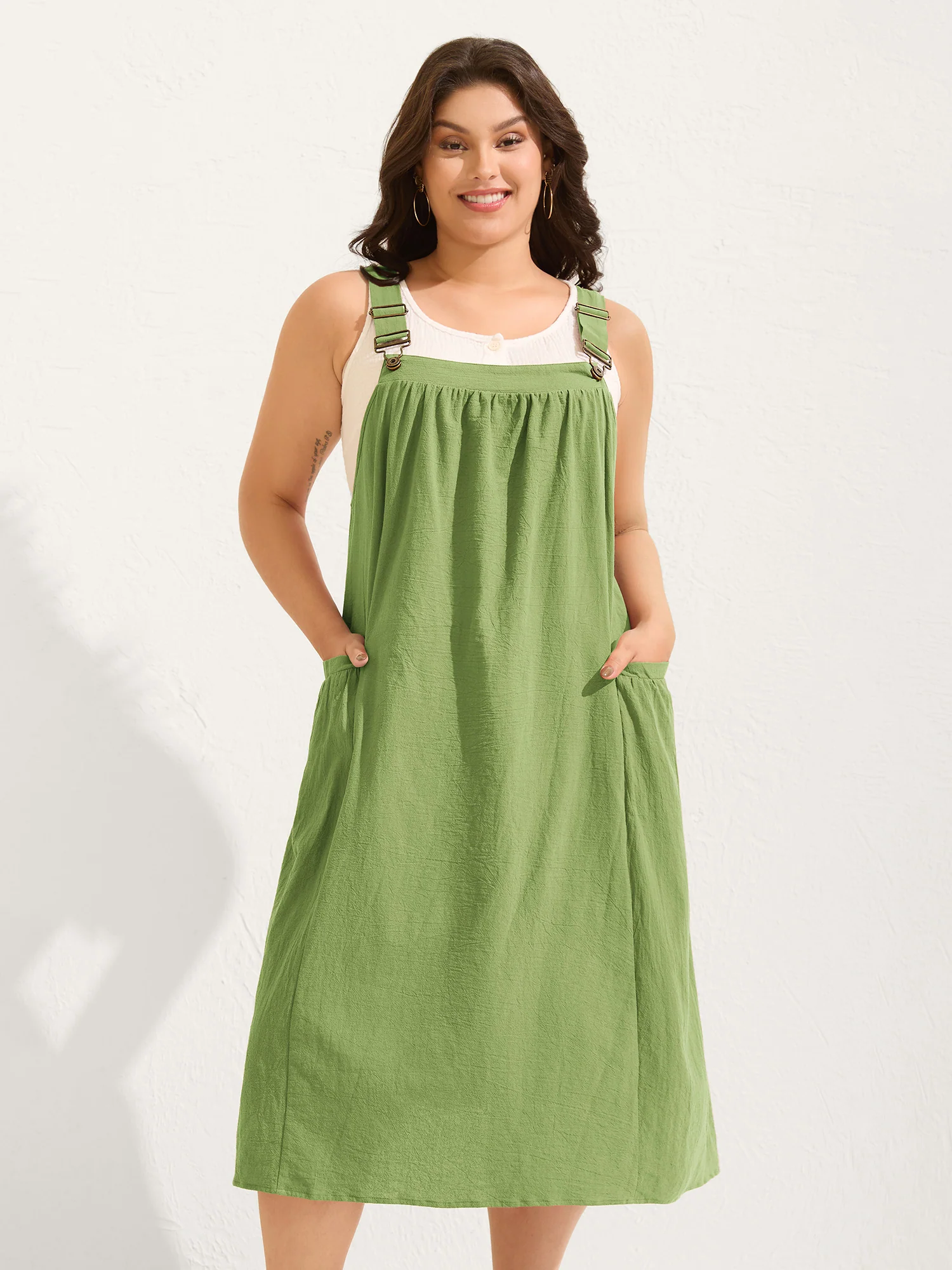 Pure Cotton Pleated Pockets Midi Dress - Image 17