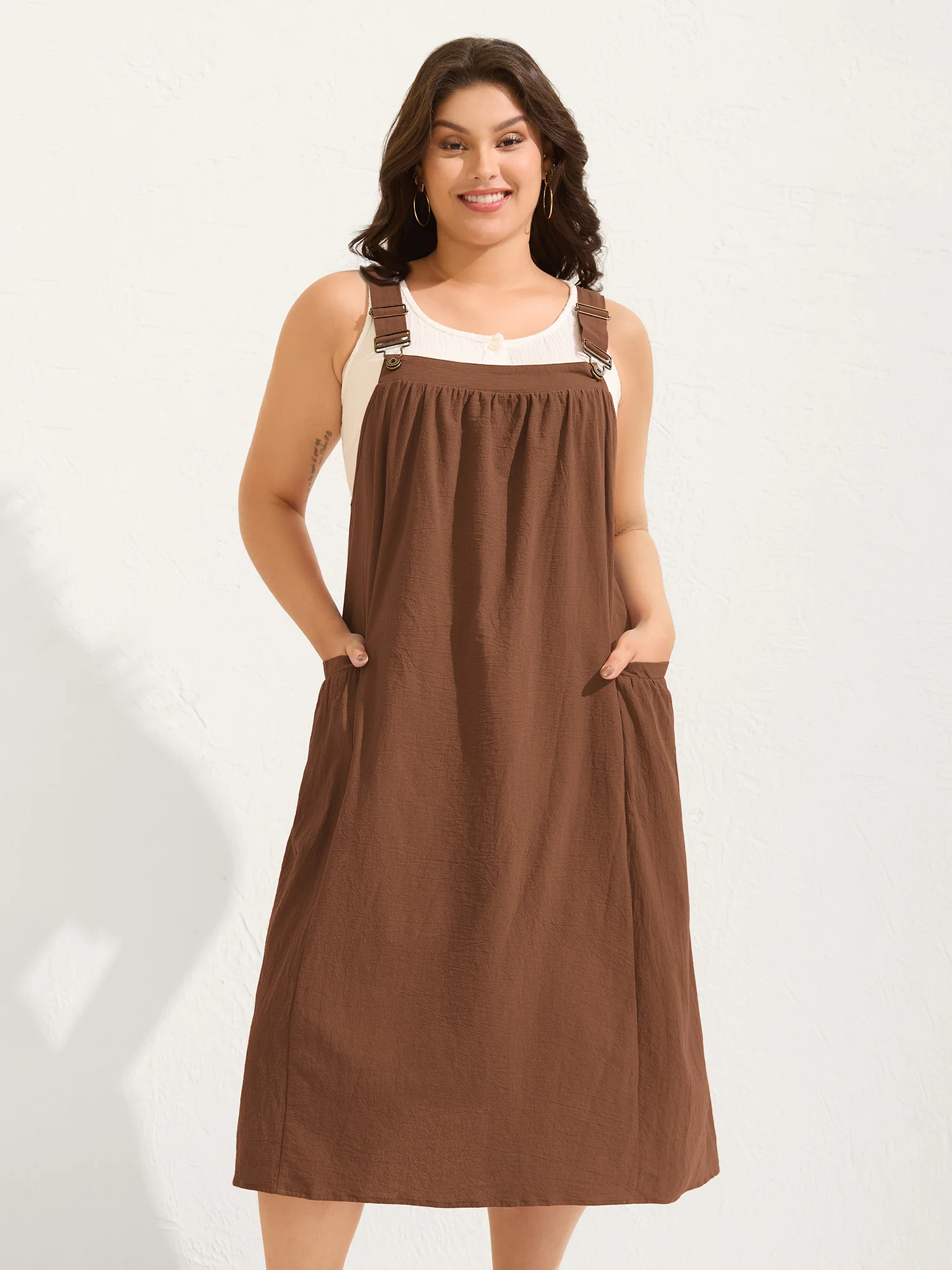 Pure Cotton Pleated Pockets Midi Dress - Image 22