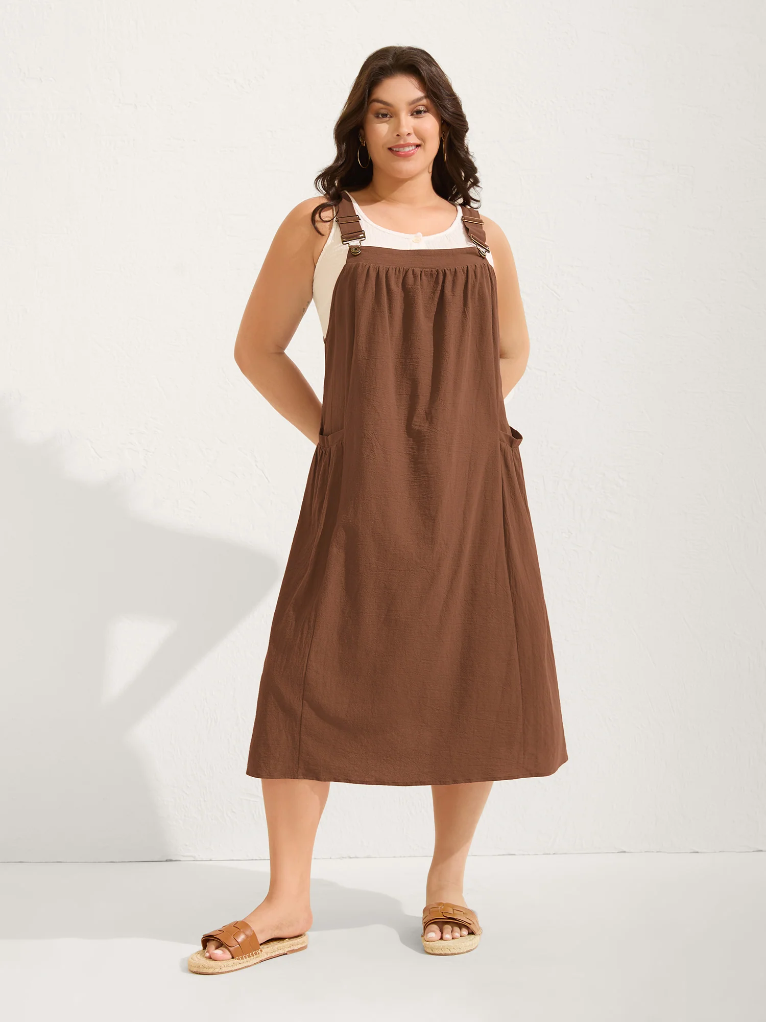 Pure Cotton Pleated Pockets Midi Dress - Image 23