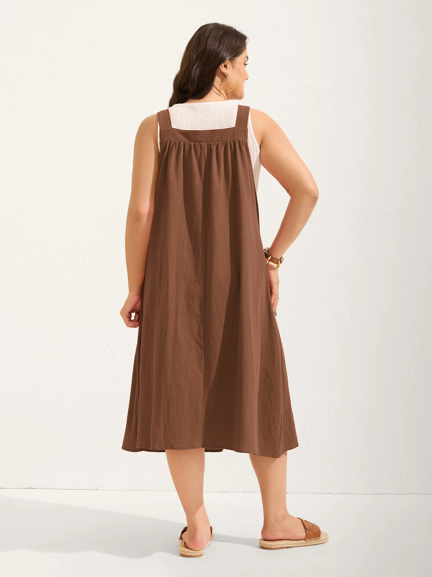 Pure Cotton Pleated Pockets Midi Dress - Image 24