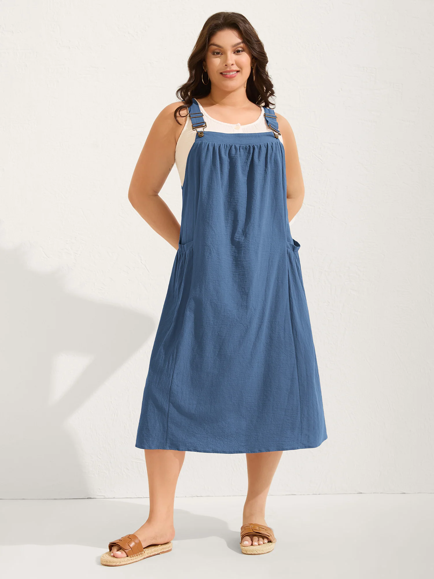 Pure Cotton Pleated Pockets Midi Dress - Image 27