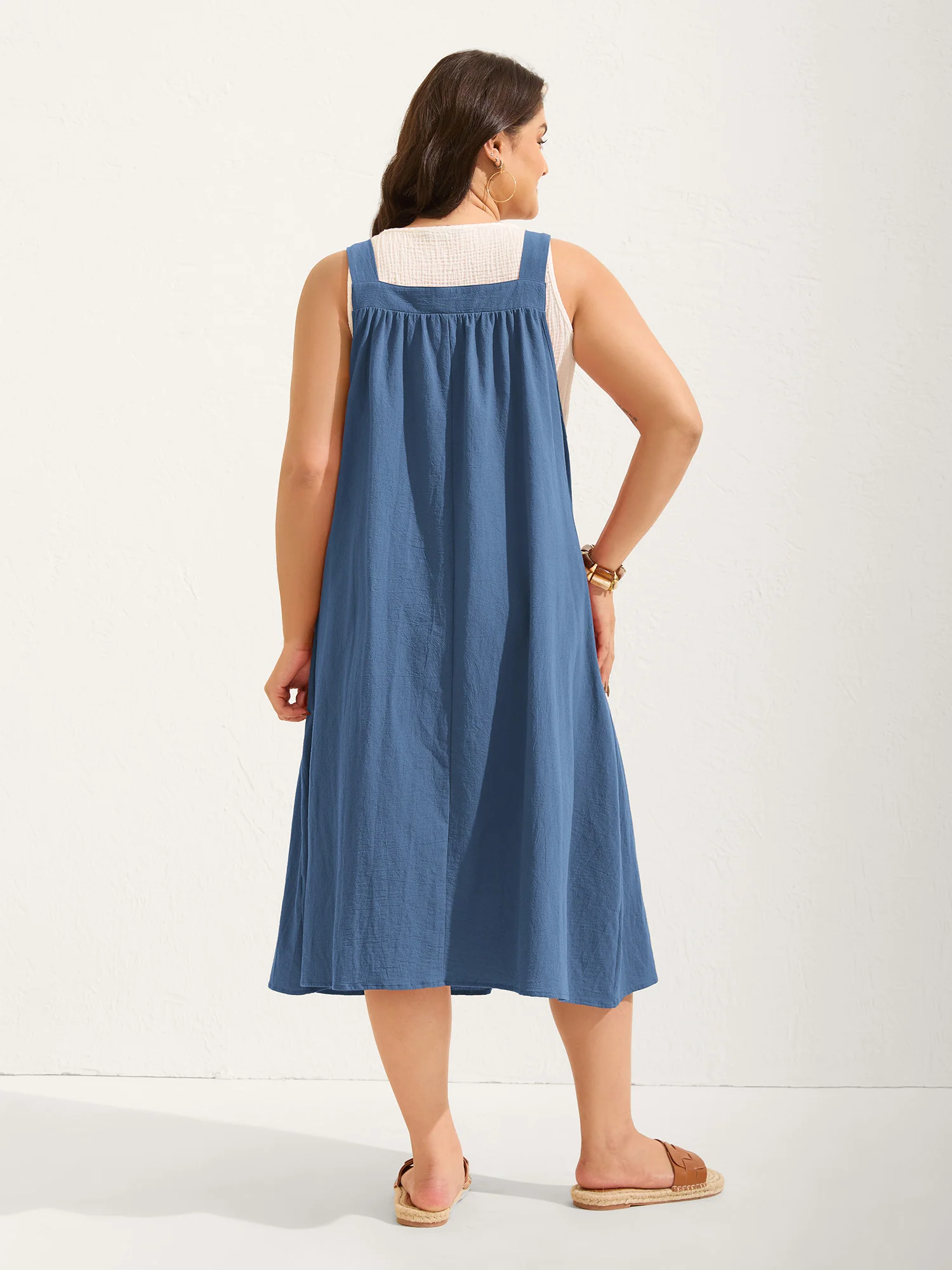 Pure Cotton Pleated Pockets Midi Dress - Image 28