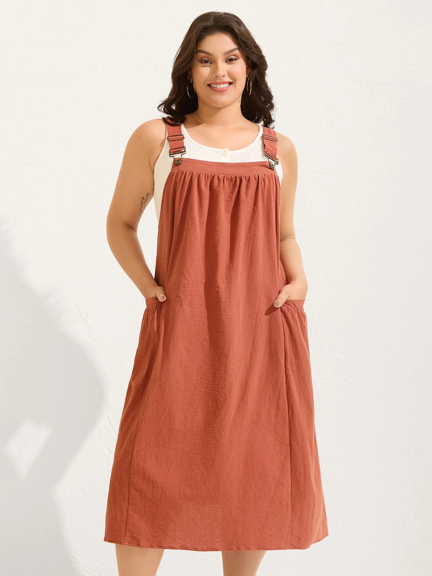 Pure Cotton Pleated Pockets Midi Dress - Image 29