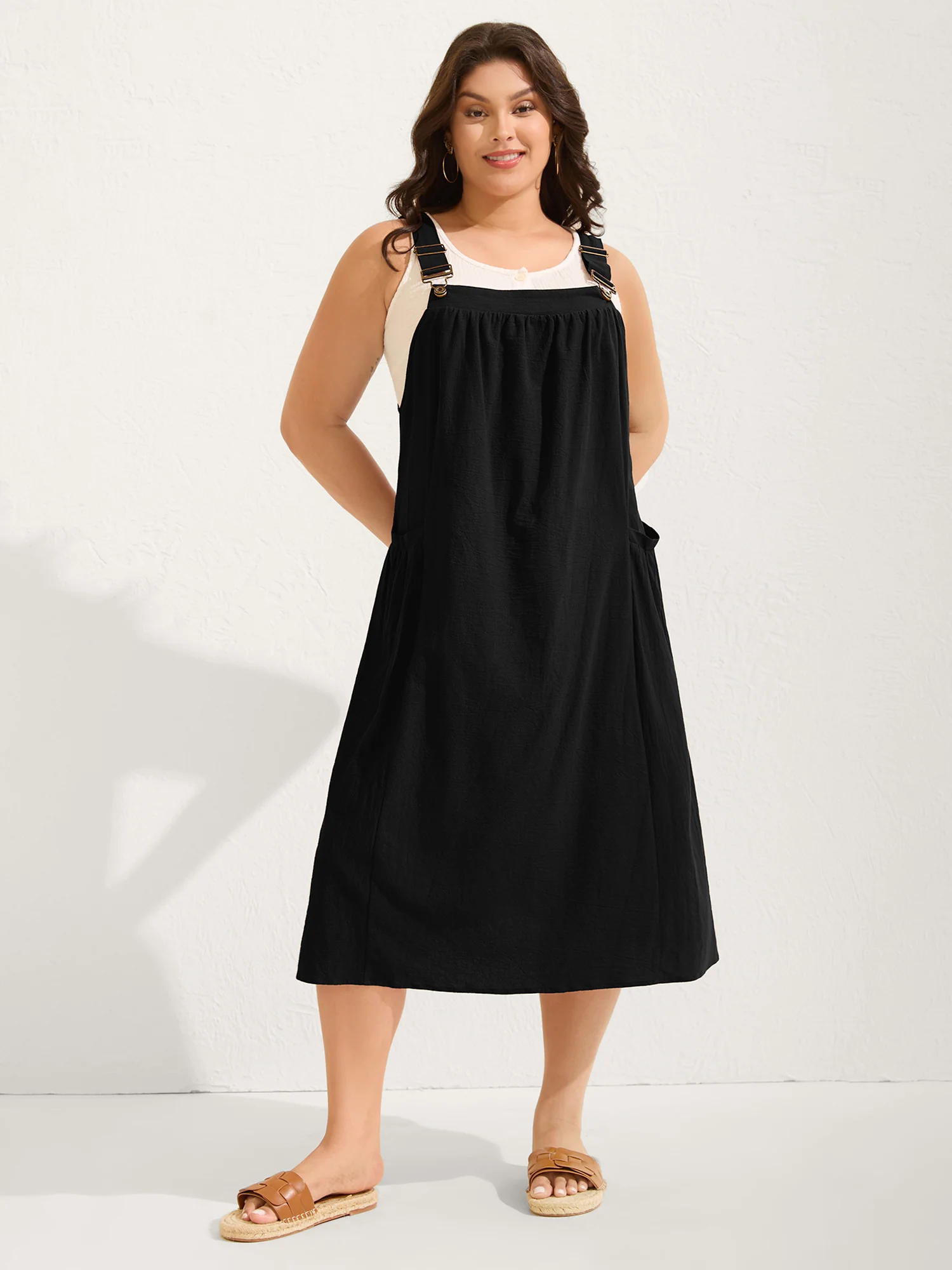 Pure Cotton Pleated Pockets Midi Dress - Image 3