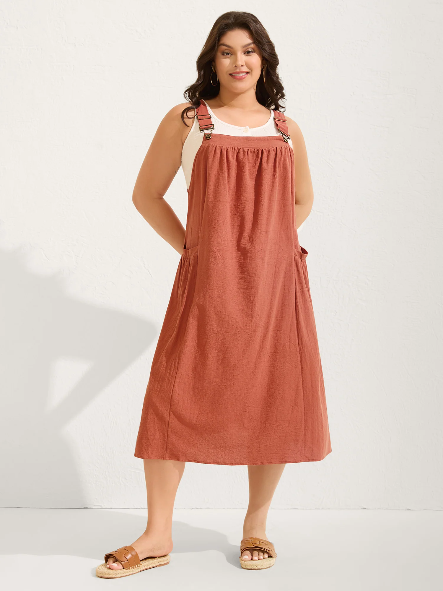 Pure Cotton Pleated Pockets Midi Dress - Image 31