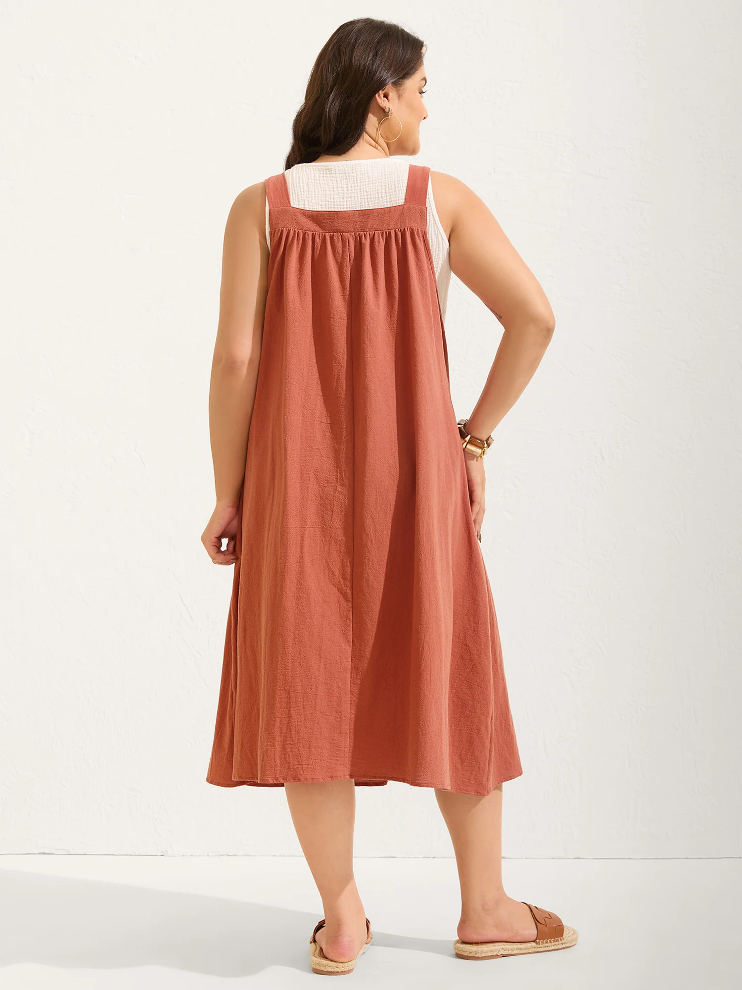 Pure Cotton Pleated Pockets Midi Dress - Image 32