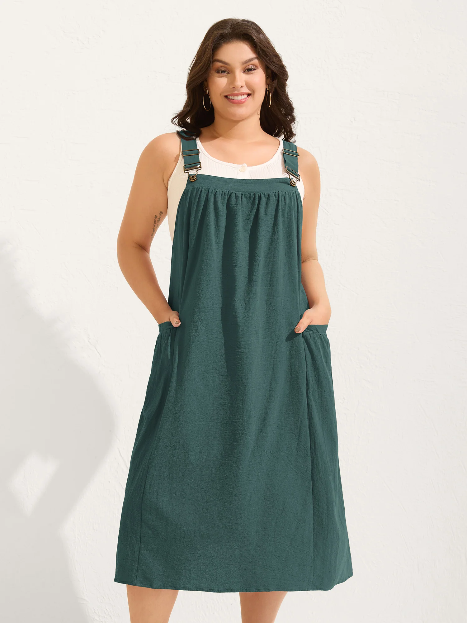 Pure Cotton Pleated Pockets Midi Dress - Image 6