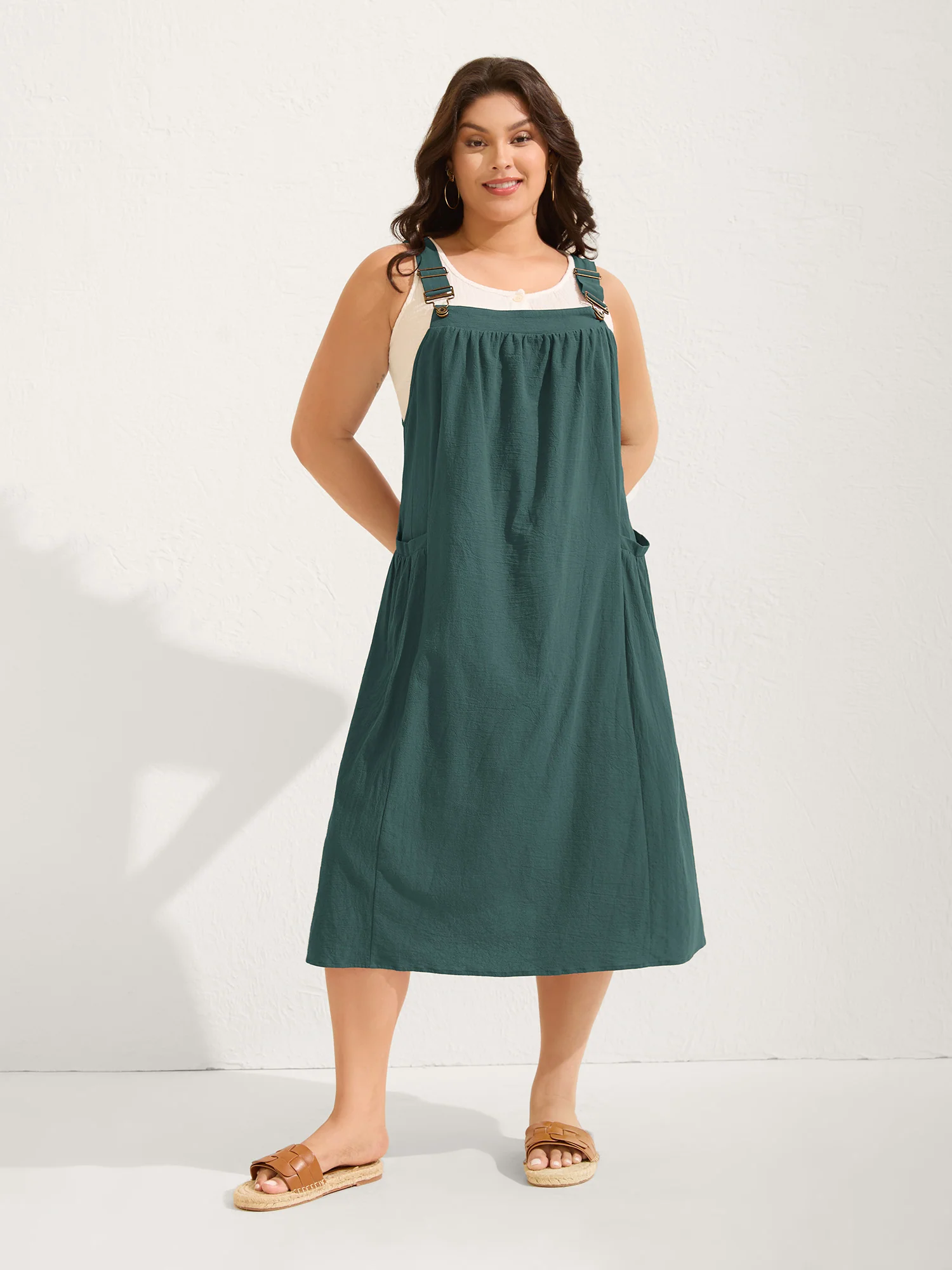 Pure Cotton Pleated Pockets Midi Dress - Image 7