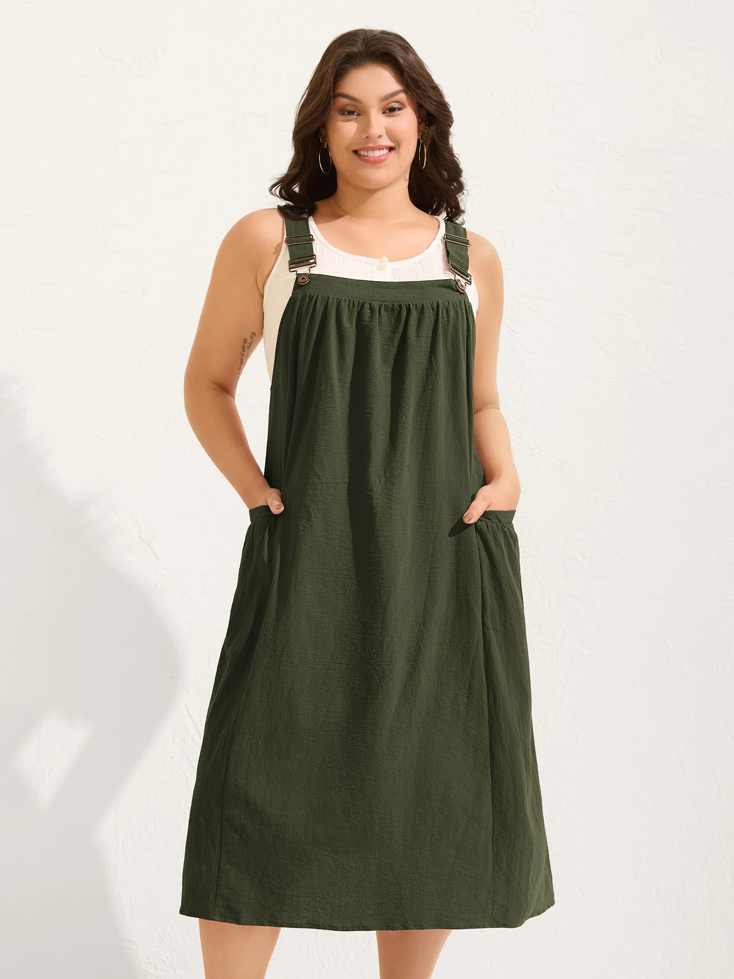 Pure Cotton Pleated Pockets Midi Dress - Image 9