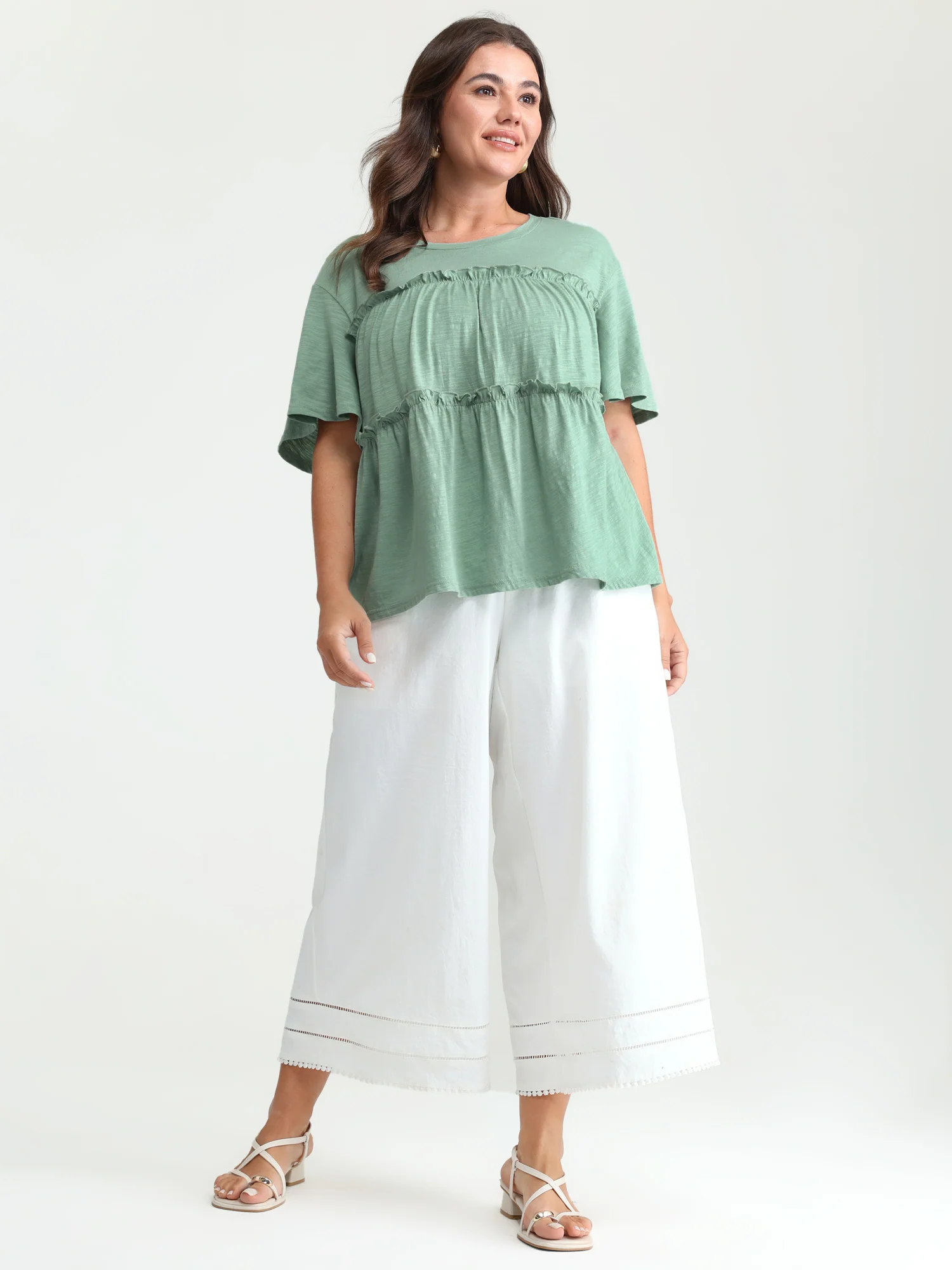 Pure Cotton Stretchy Lace Trim T-Shirt - Image 3