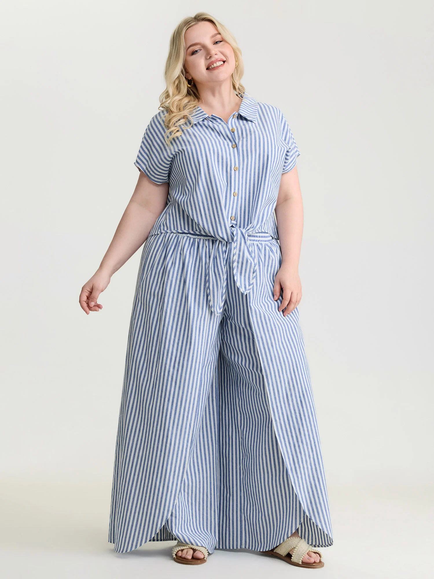 Pure Cotton Striped Petal Hem Two-Piece Set