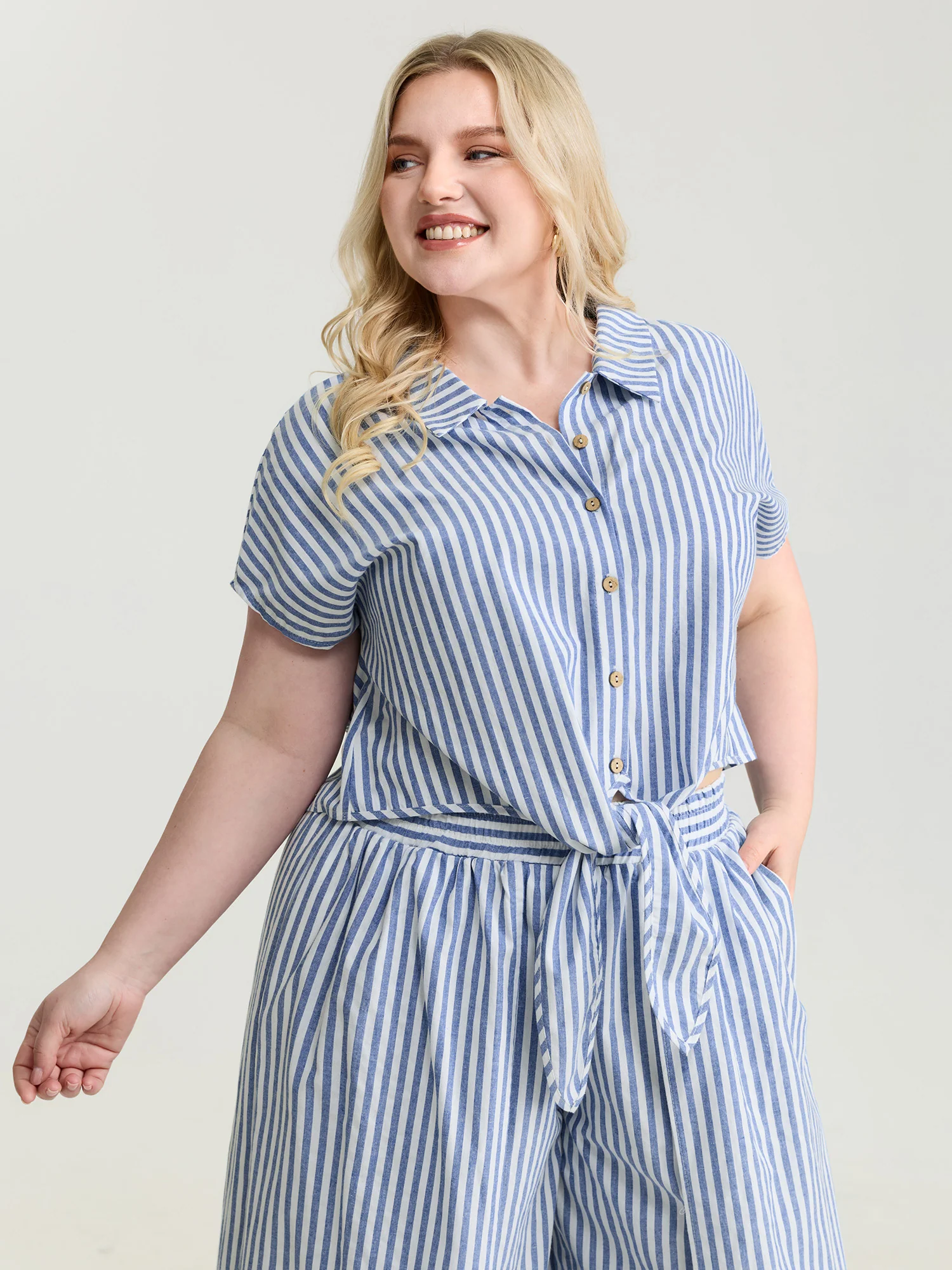 Pure Cotton Striped Petal Hem Two-Piece Set - Image 3