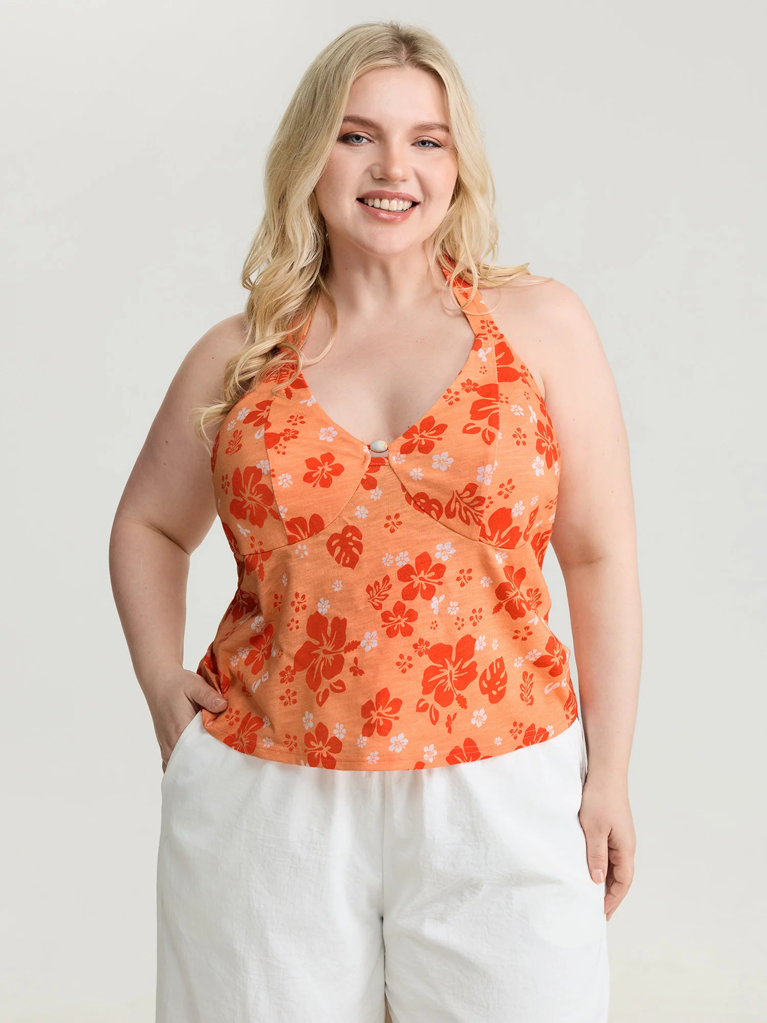 Pure Cotton Sunkissed Halter Tie Neckline Tank Top