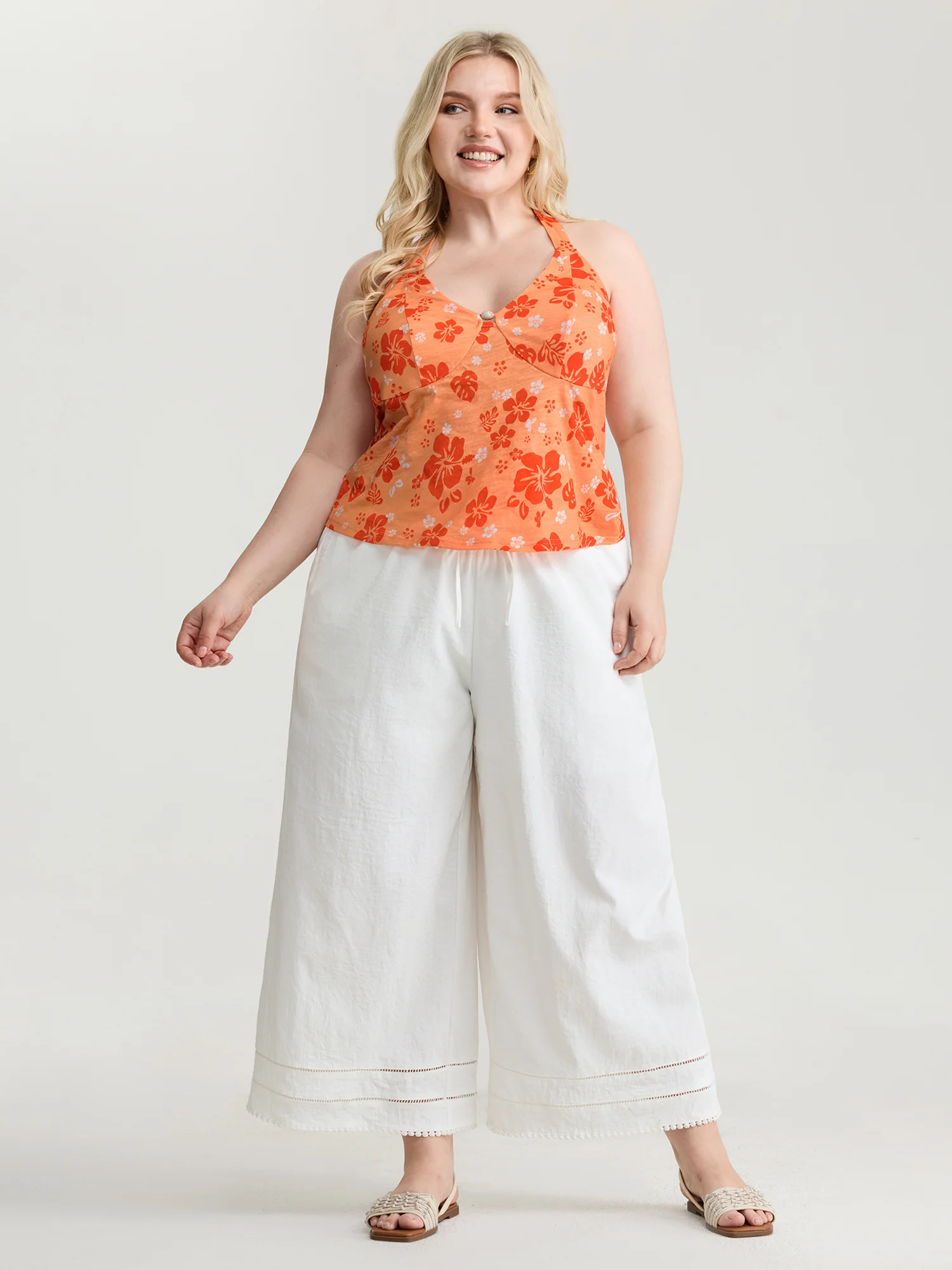 Pure Cotton Sunkissed Halter Tie Neckline Tank Top - Image 3