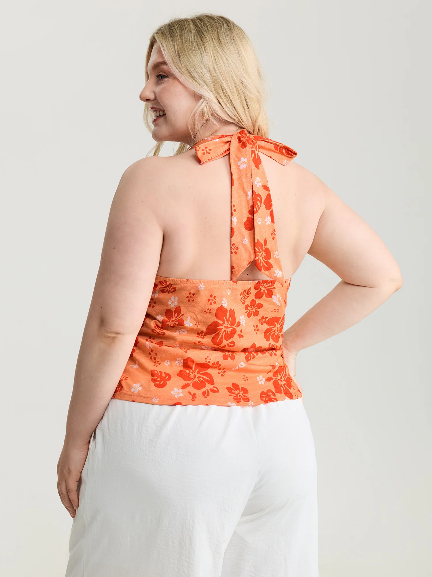 Pure Cotton Sunkissed Halter Tie Neckline Tank Top - Image 4