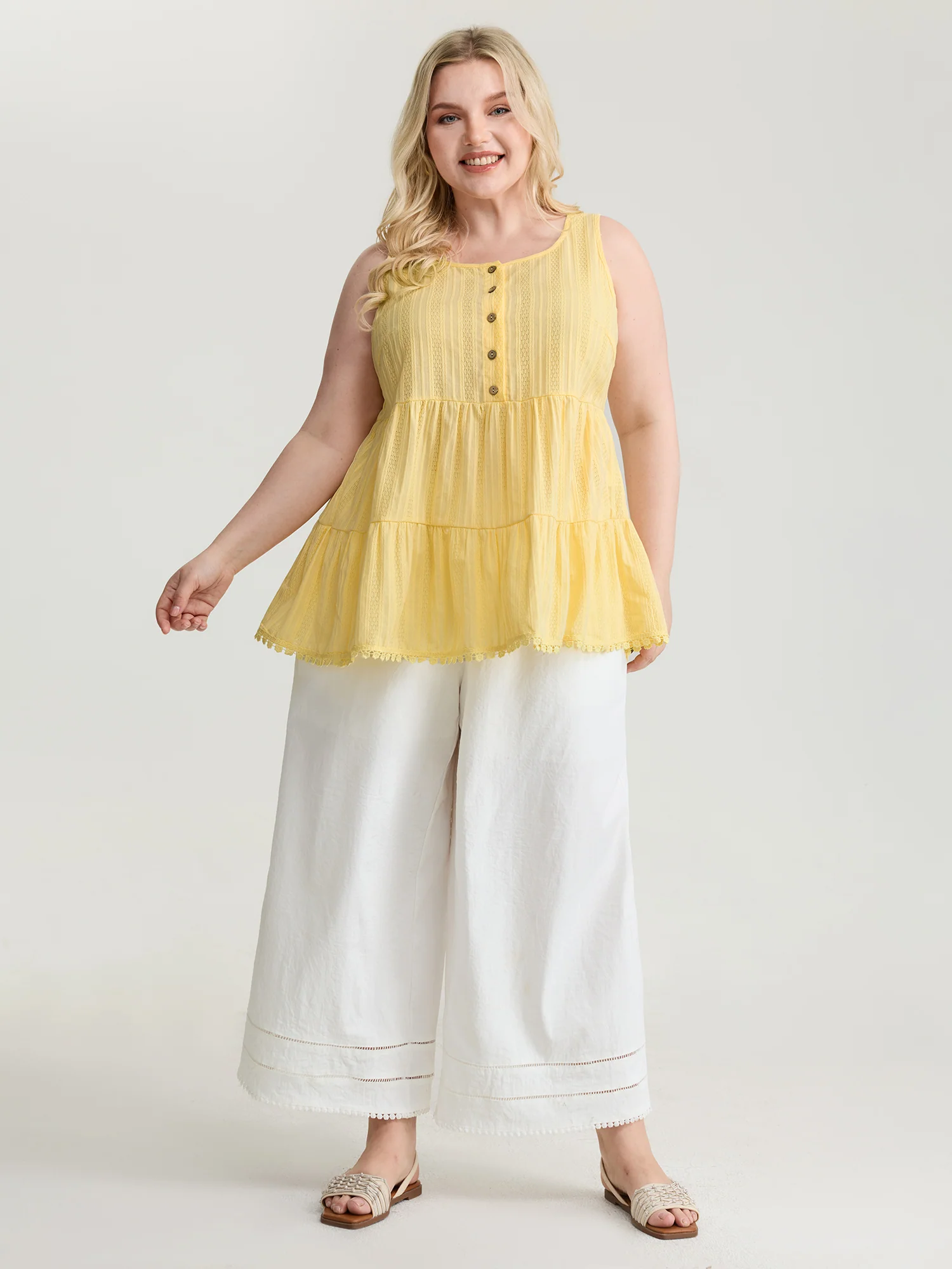 Pure Cotton Textured Tiered Tank Top - Image 3