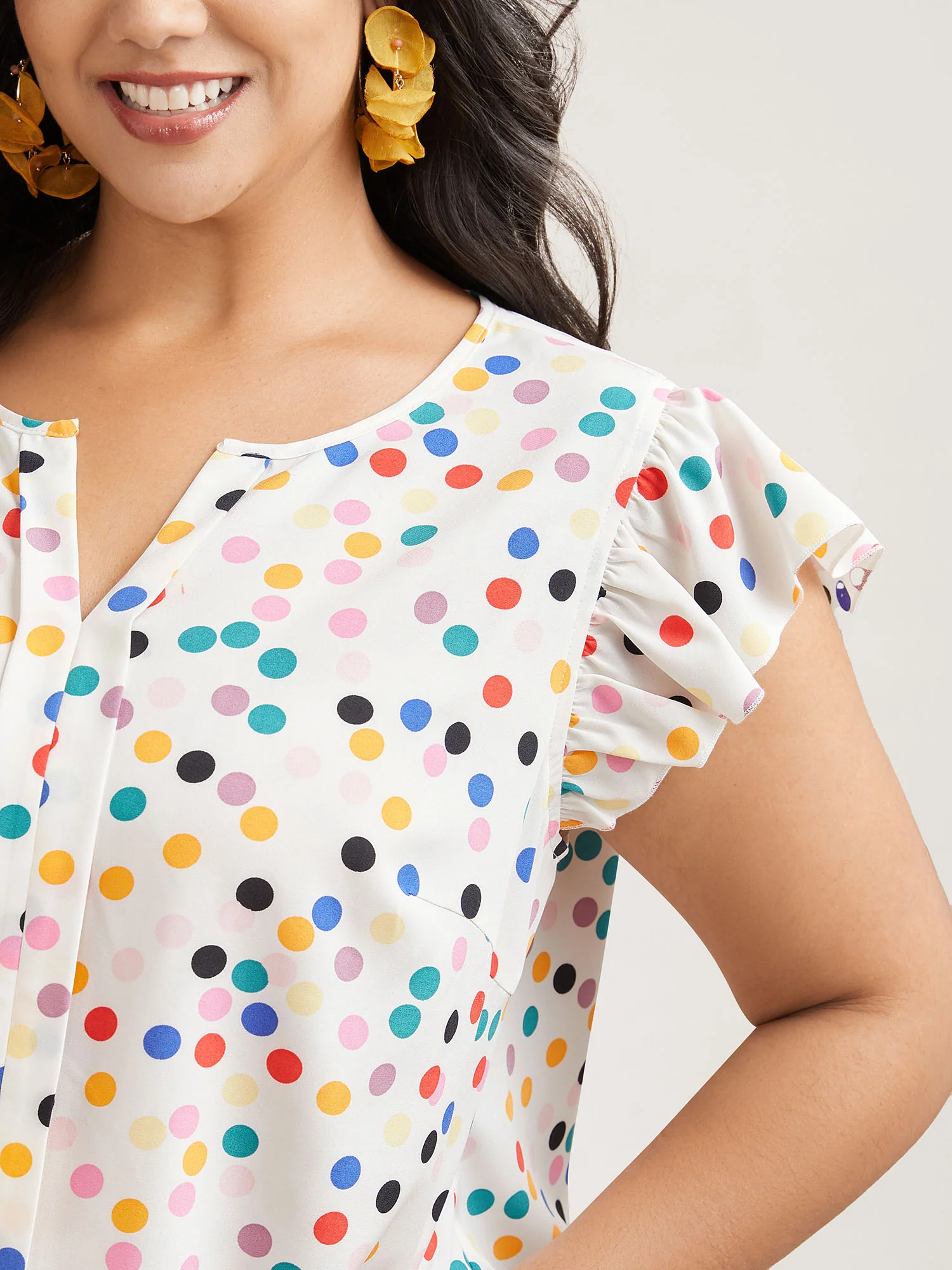 Polka Dot Flutter Sleeve Blouse - Image 4