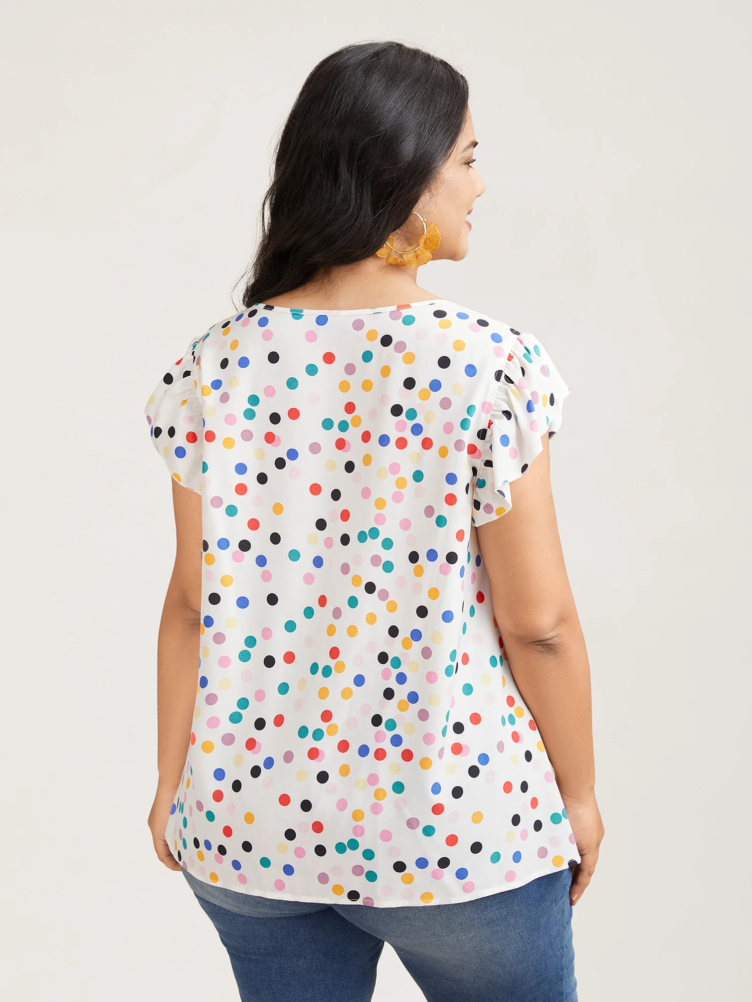 Polka Dot Flutter Sleeve Blouse - Image 5