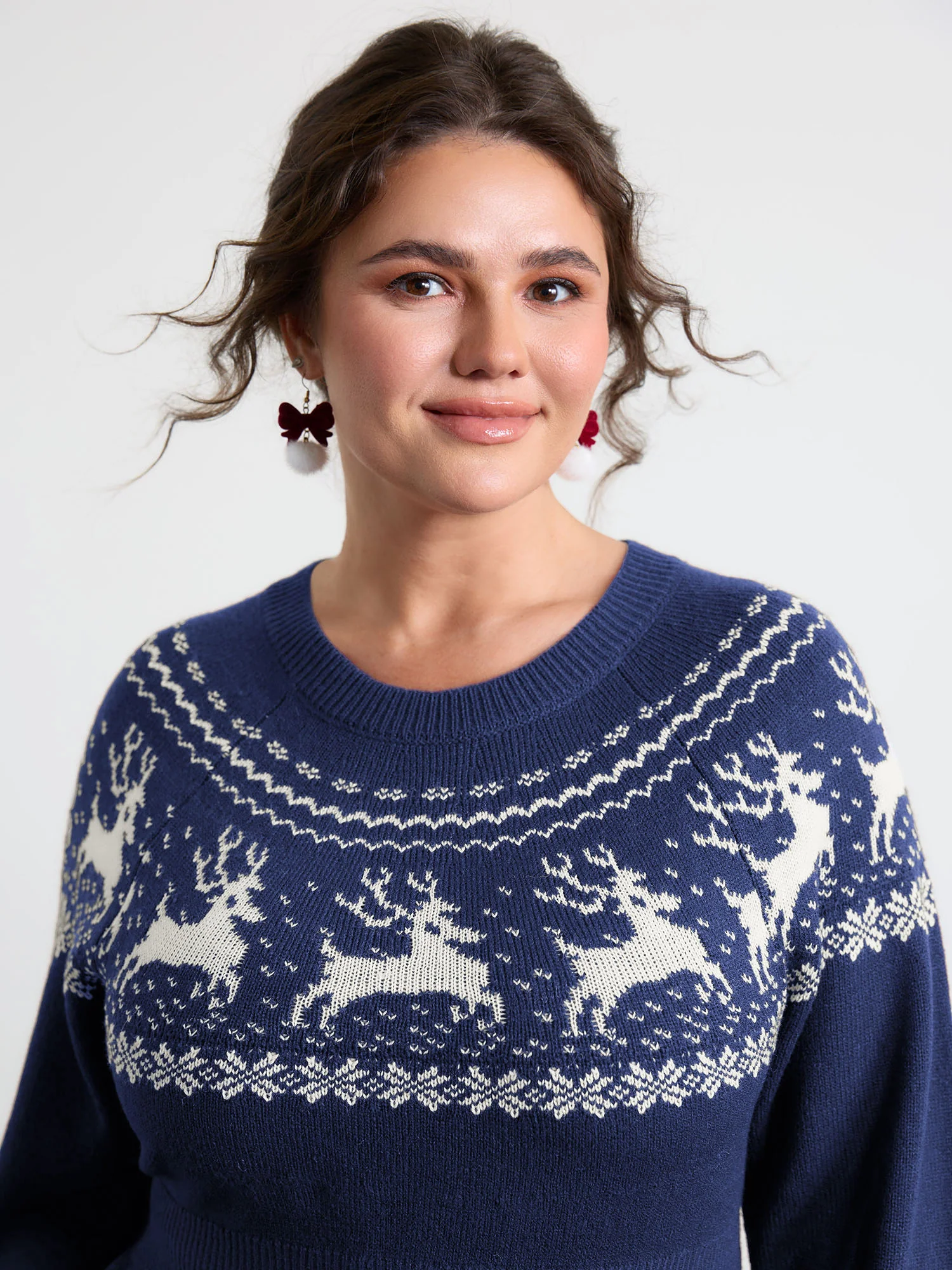 Reindeer Print Cinched-Waist Sweater Mini Dress - Image 14