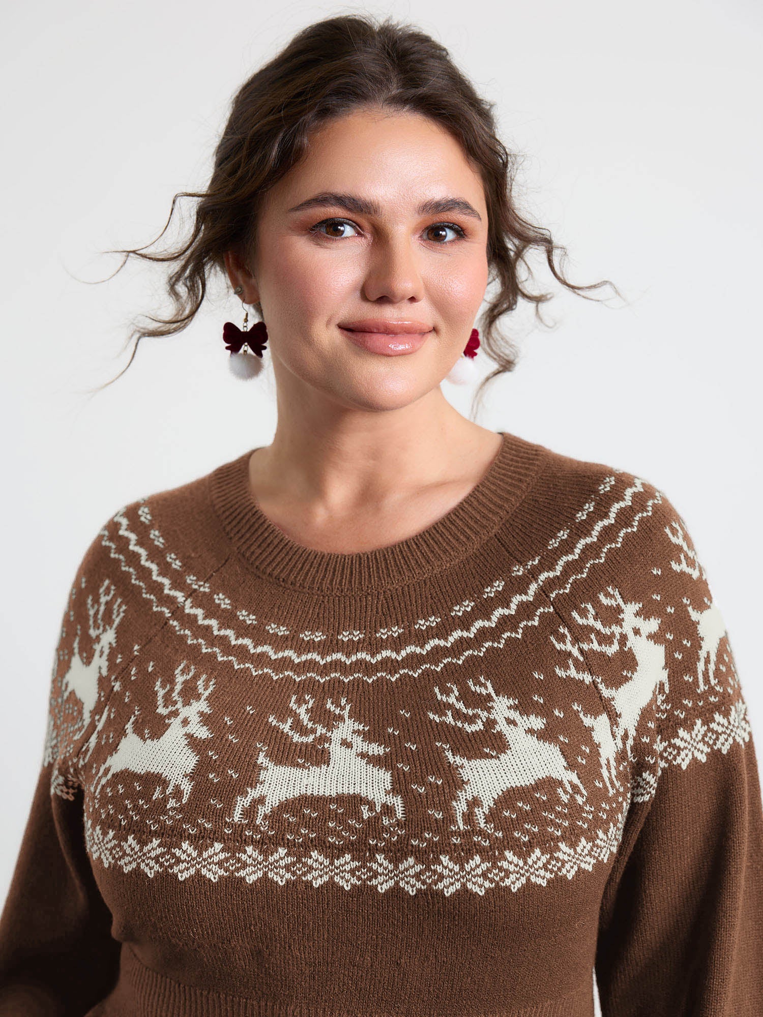 Reindeer Print Cinched-Waist Sweater Mini Dress - Image 6
