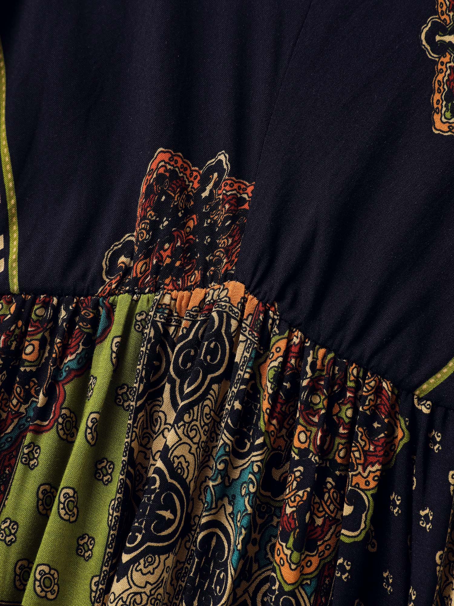 Retro Colorful Print V-Neck Midi Dress - Image 6