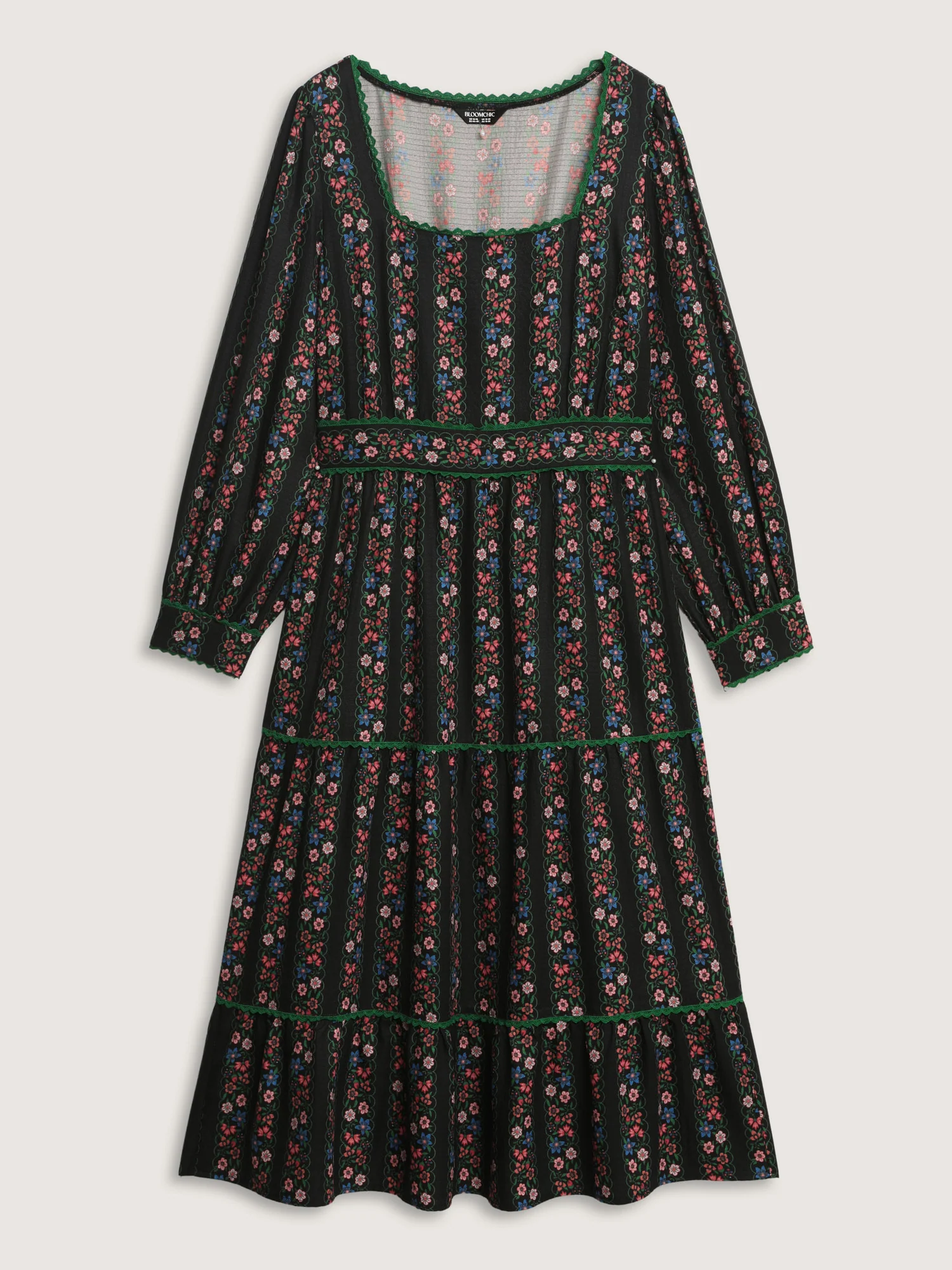 Retro Floral Stripe Tiered Midi Dress - Image 8