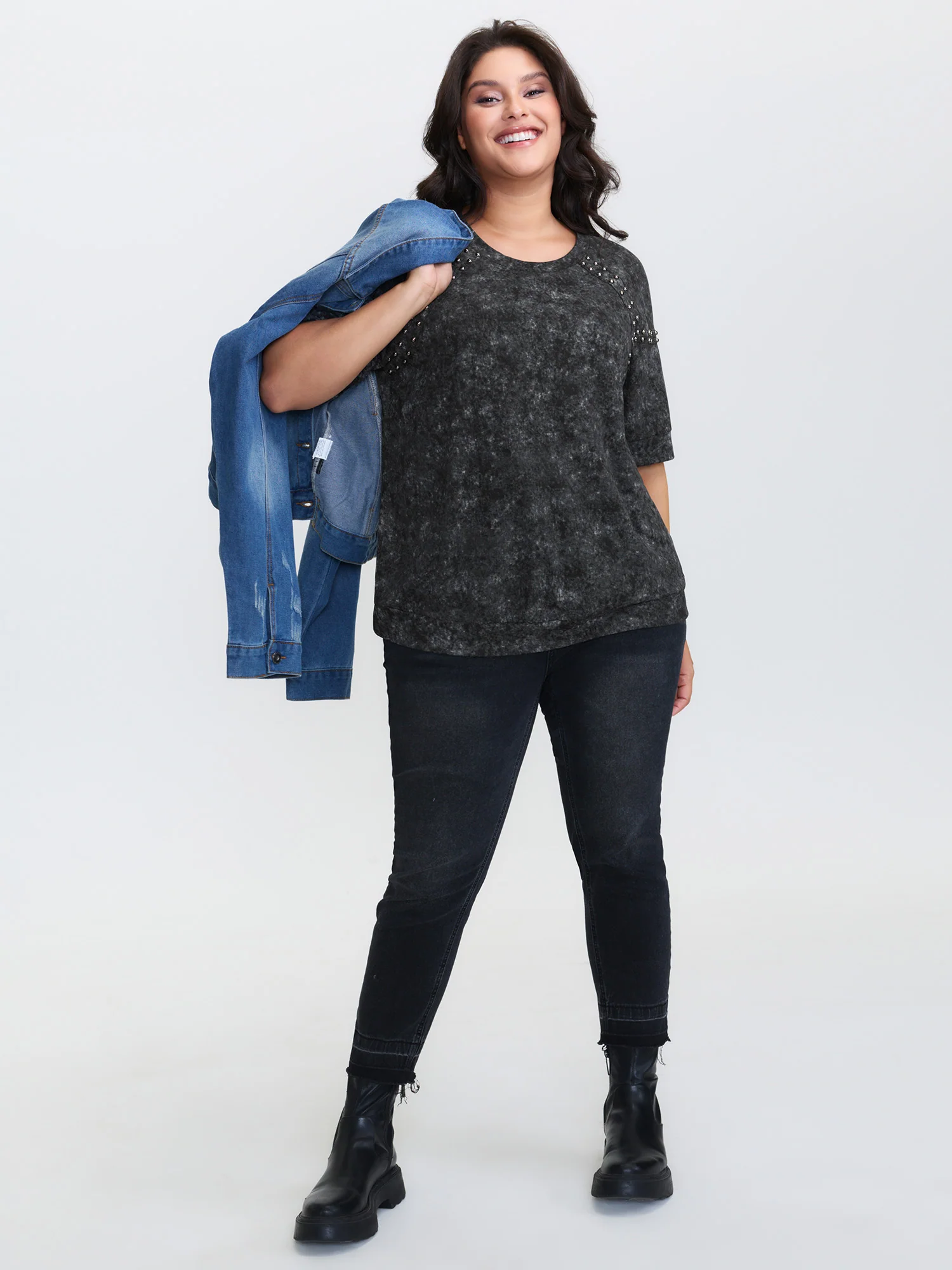 Rivets Snowflake Effect Stretchy T-Shirt - Image 3
