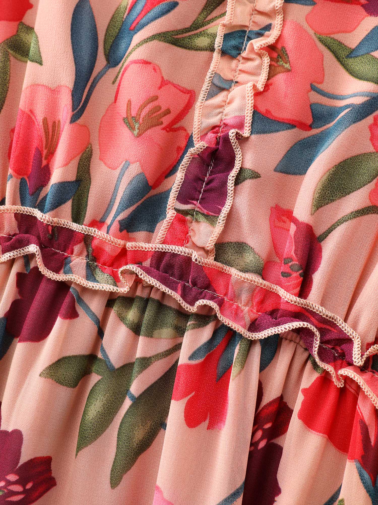 Romantic Floral Print Ruffled Edge Maxi Dress - Image 5
