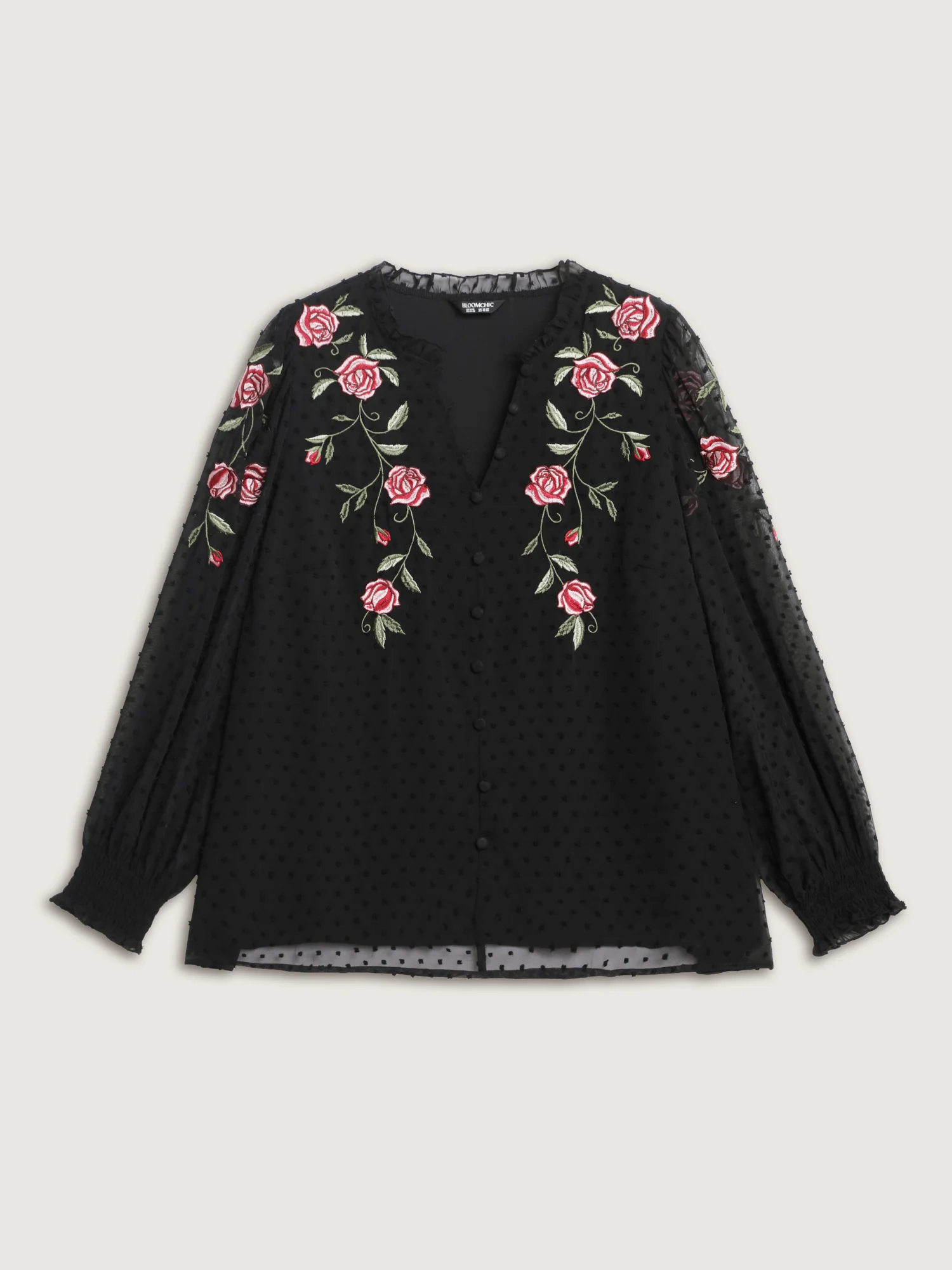 Rose Embroidered Textured Sheer Blouse - Image 7