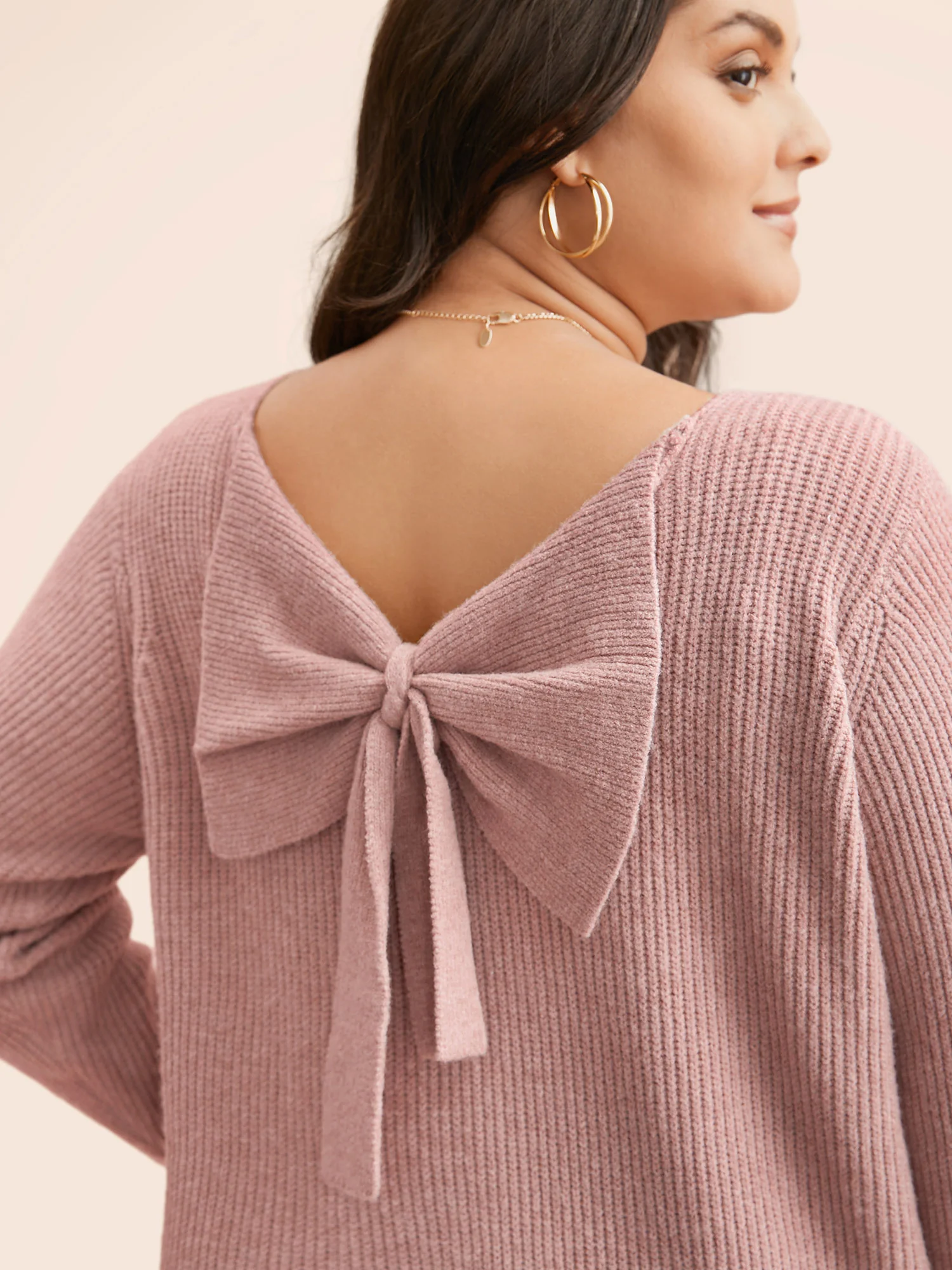 Round Neck Texture Back Bowknot Pullover - Image 3