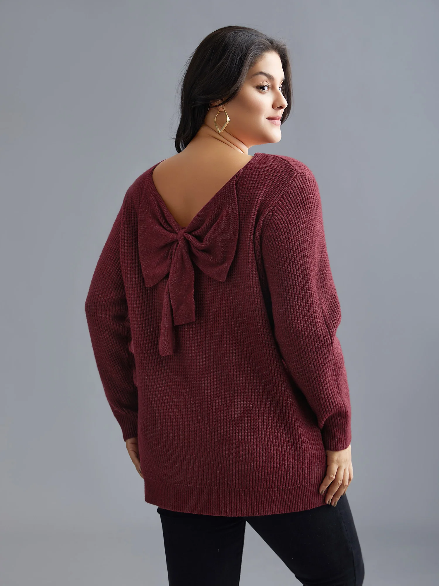 Round Neck Texture Back Bowknot Pullover - Image 8