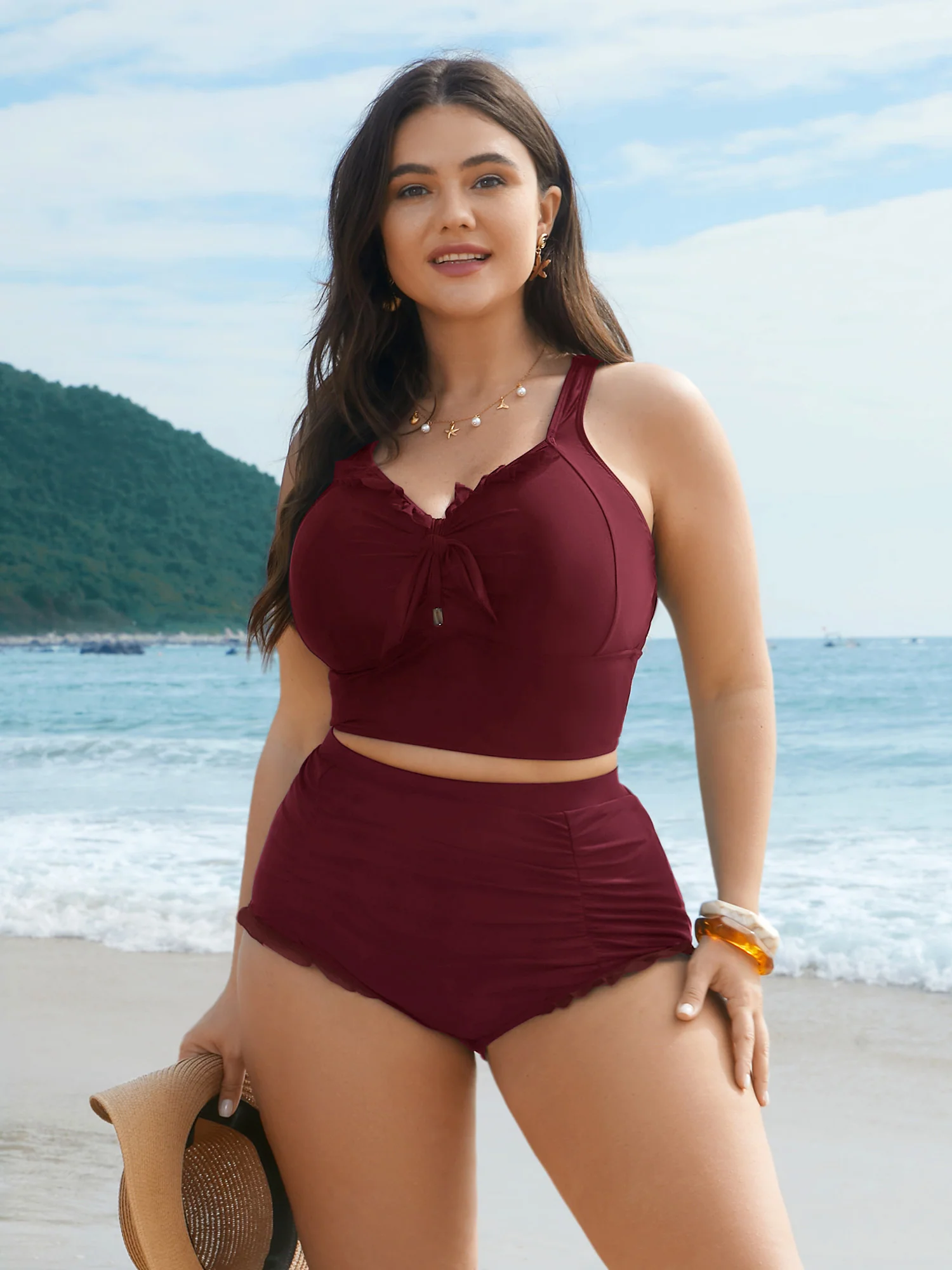 Ruched Mesh Seamed Ruffle Trim Swim Bottoms - Image 14