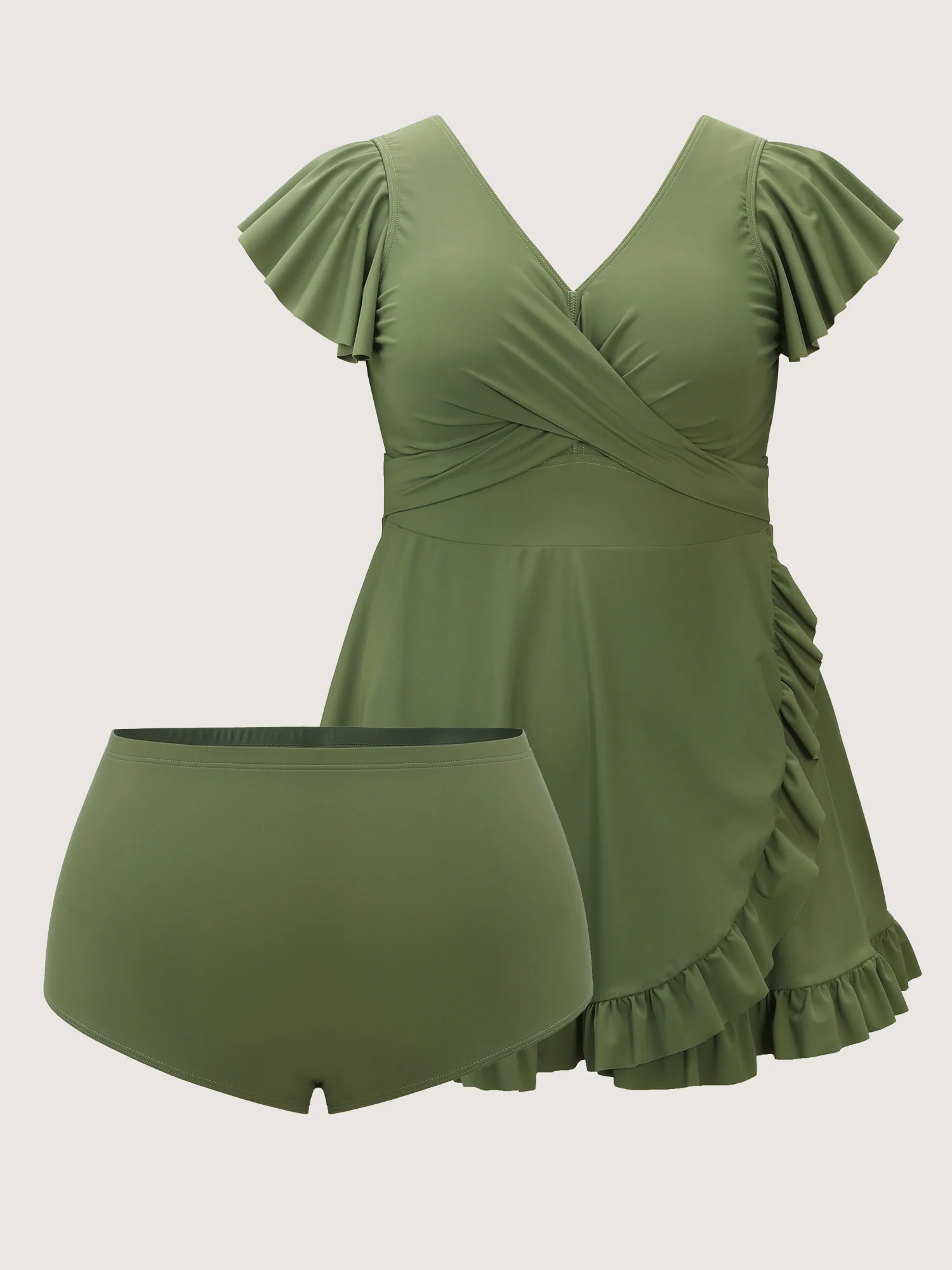 Ruffled Sleeve Curvy Hem Swim Dress - Image 5
