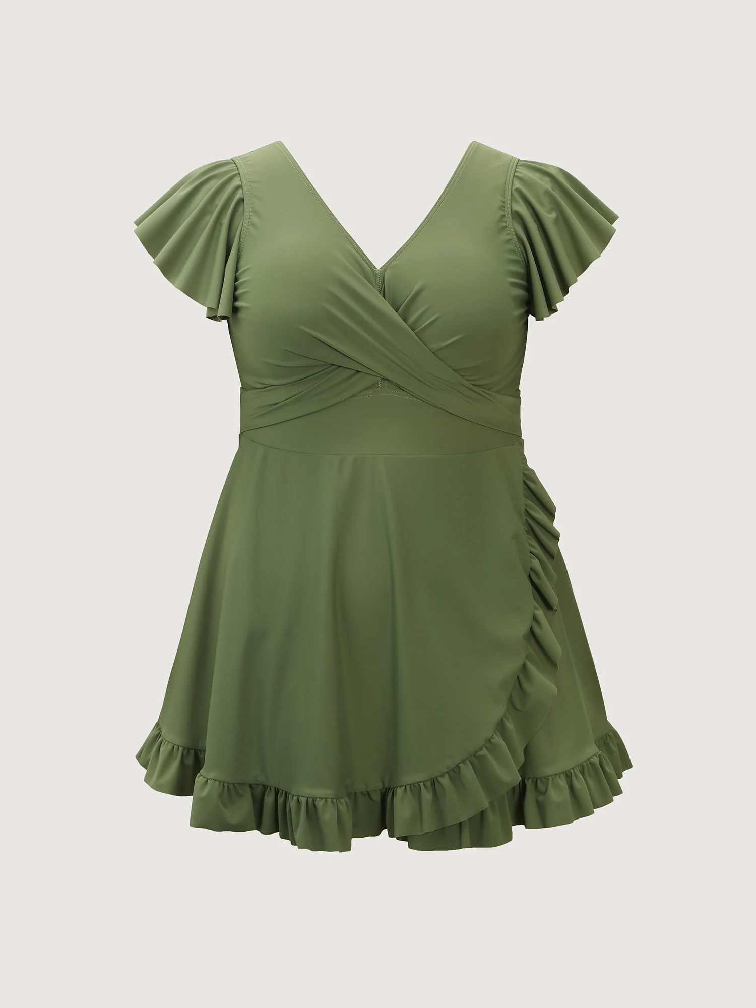 Ruffled Sleeve Curvy Hem Swim Dress - Image 6