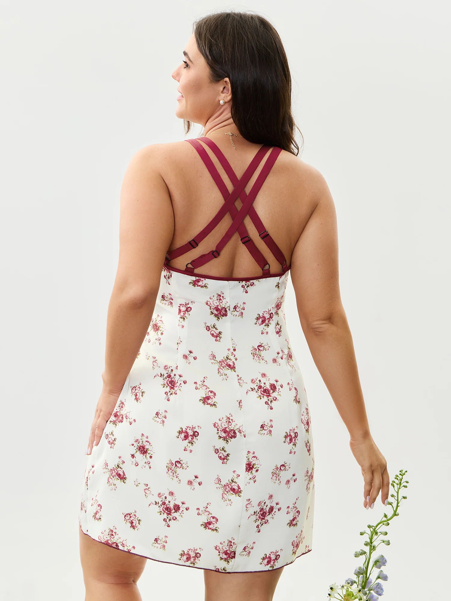 Satin Rose Crisscross Back Straps Sleep Dress - Image 4