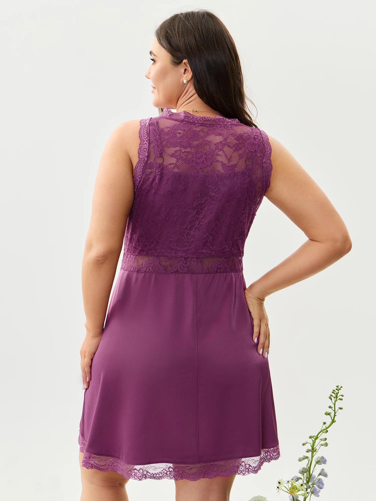Satin Sheer Lace Surplice Neckline Nightgown - Image 4