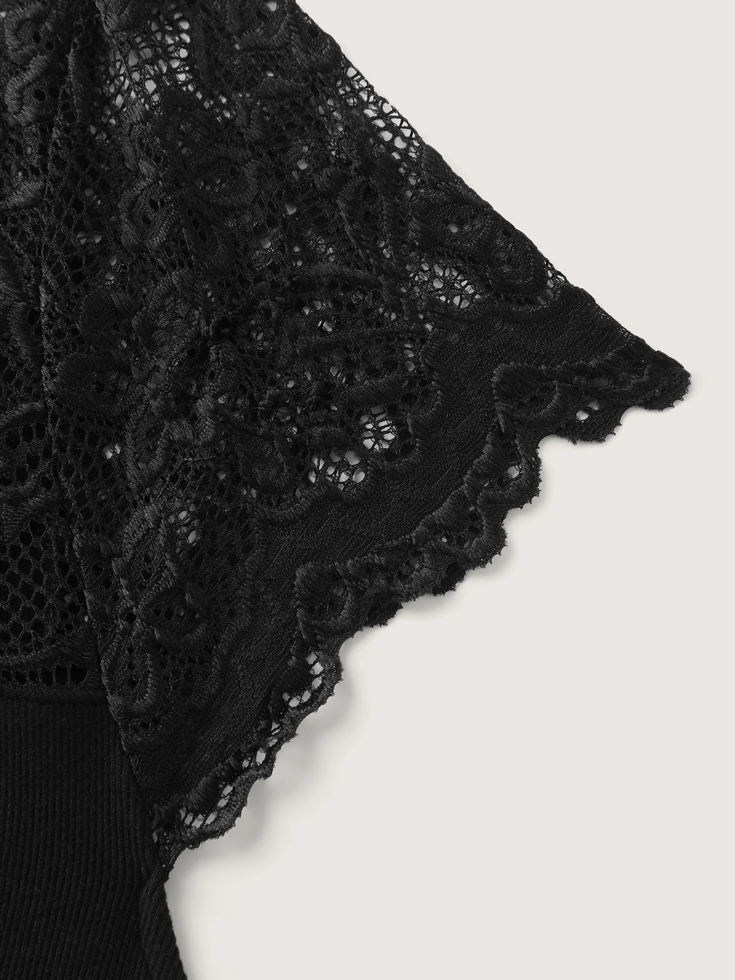 Sheer Lace Neckline Shirred Knit Top - Image 6