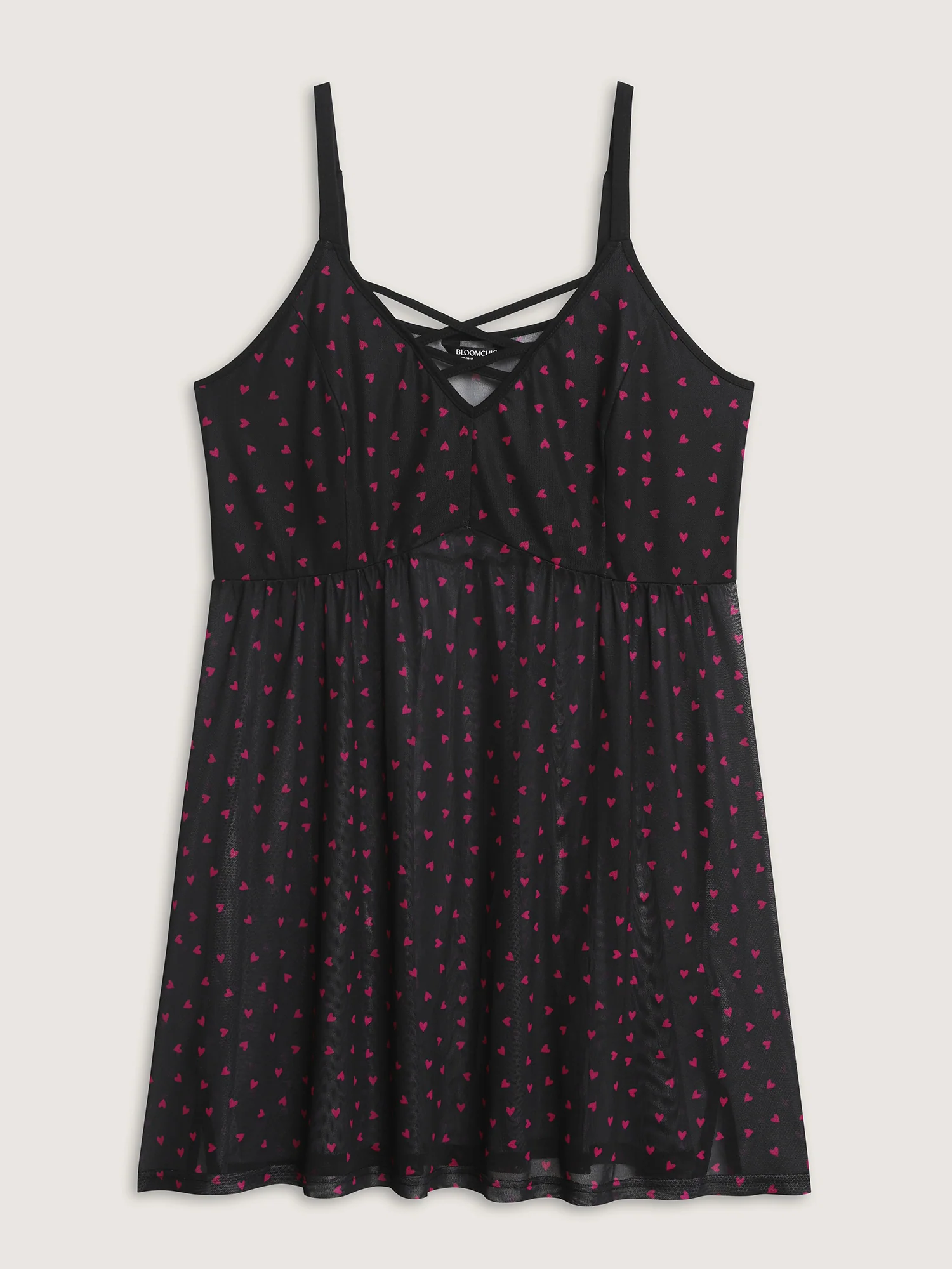 Sweetheart Print Sheer Crisscross Neckline Nightgown - Image 6