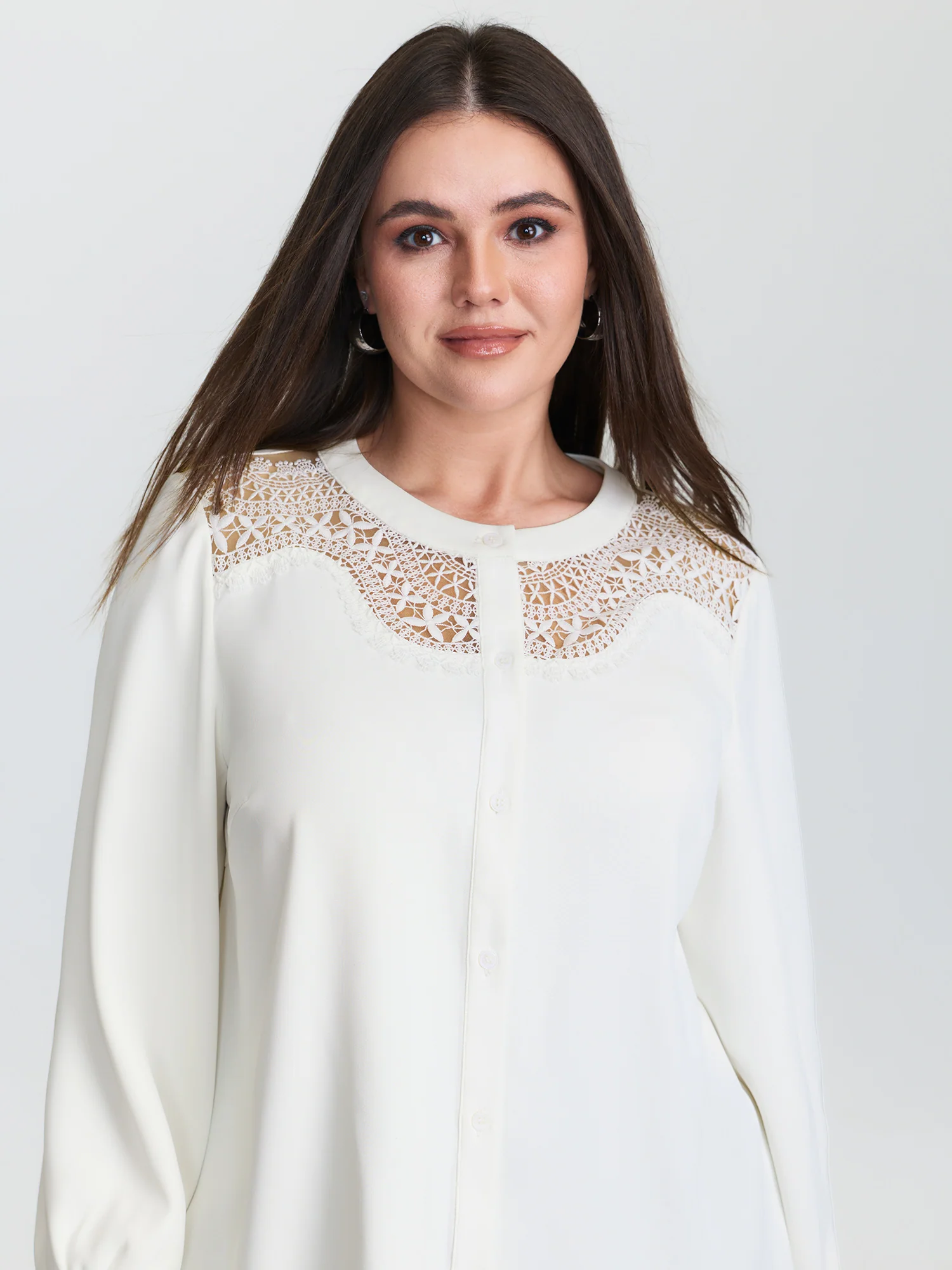 Sheer Neckline Ruffled Cuff Sleeve Blouse - Image 2