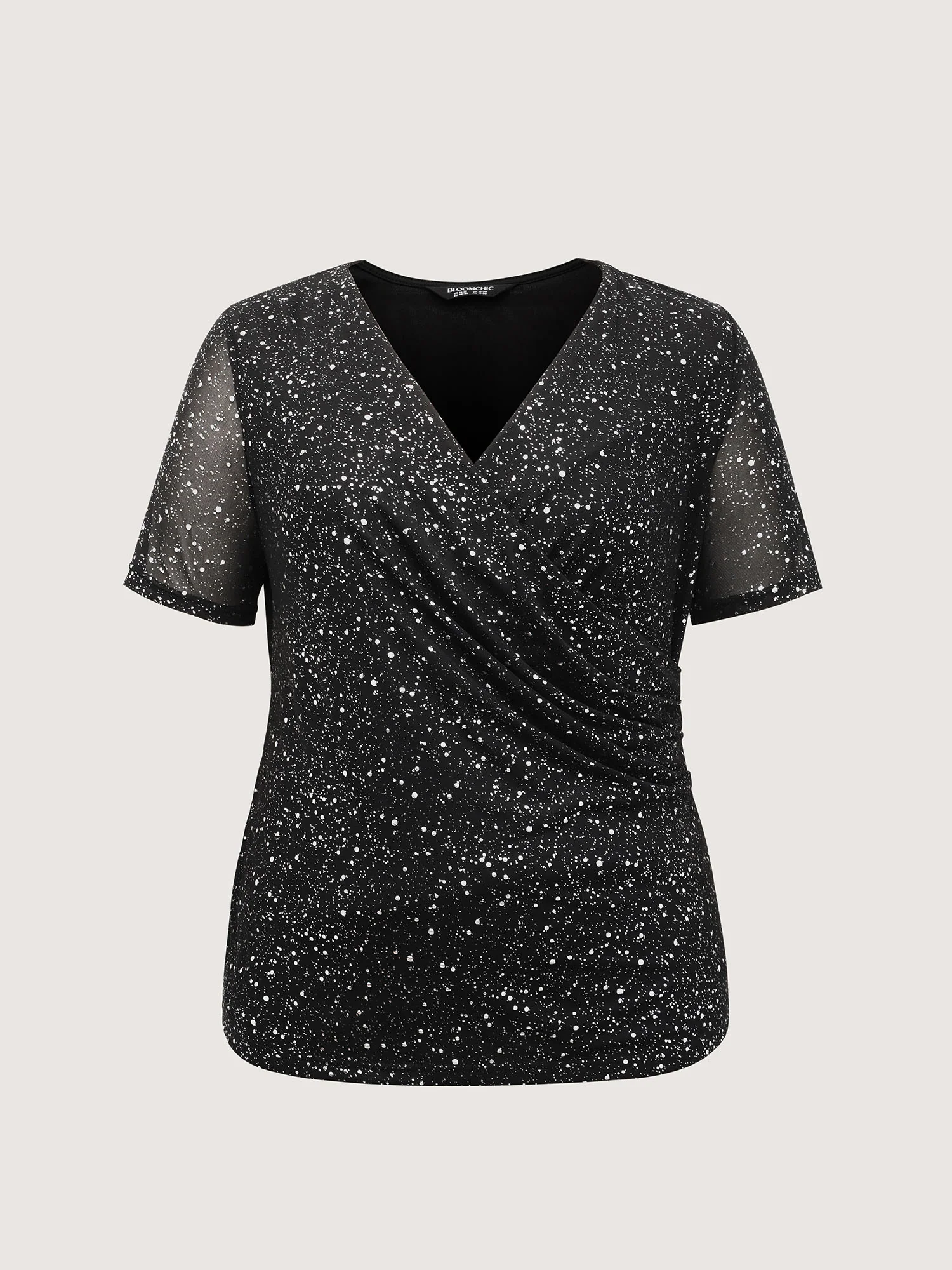 Shimmery Wrap Neck Sheer Sleeve T-Shirt - Image 6