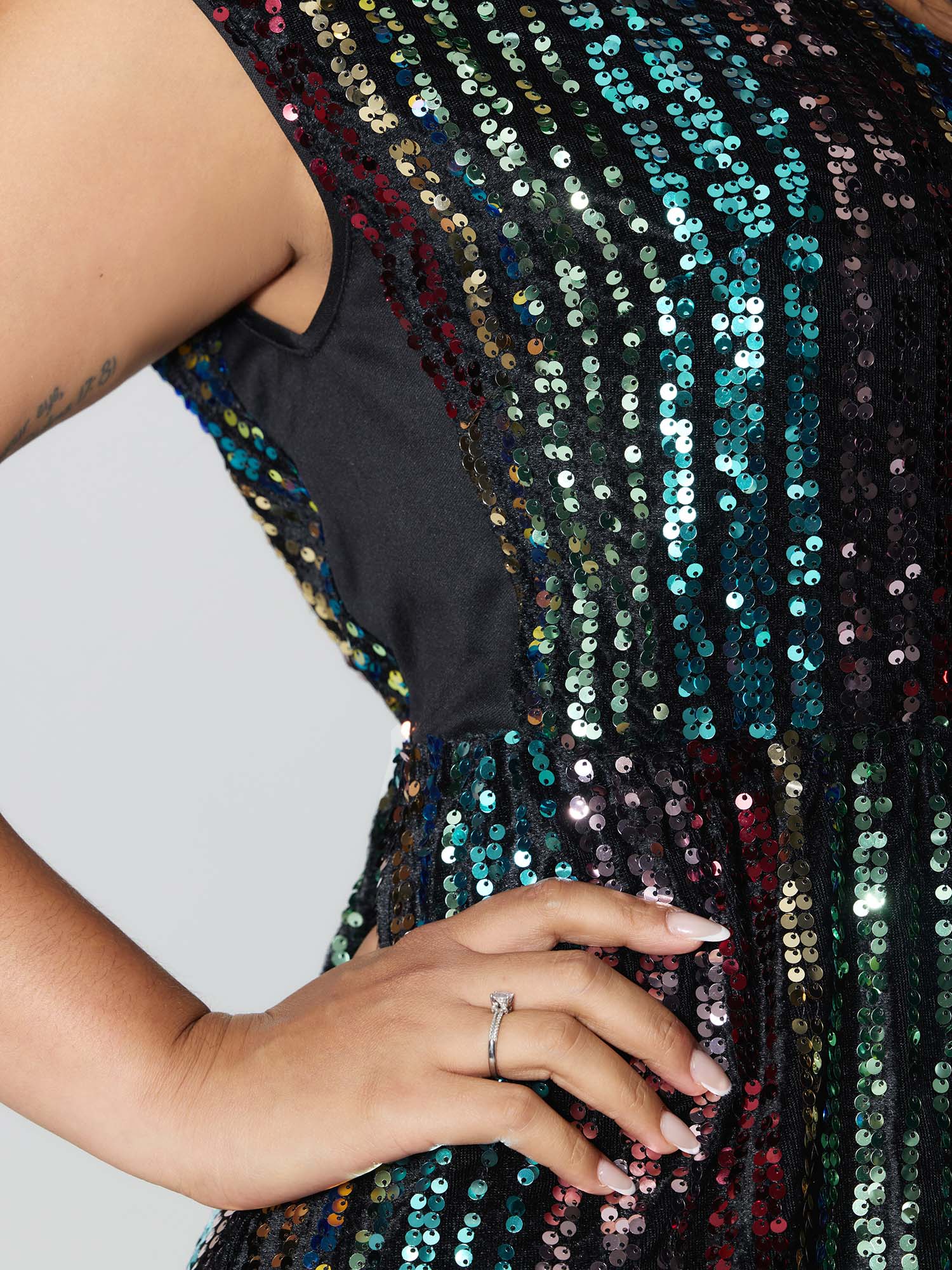 Shimmery Sequin Stripe Cinched-Waist Mini Dress - Image 6